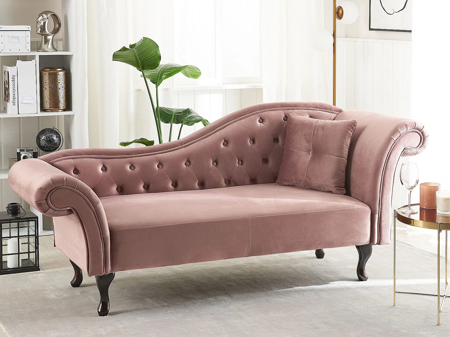 Rechtszijdige chaise longue LATTES Fluweel Roze