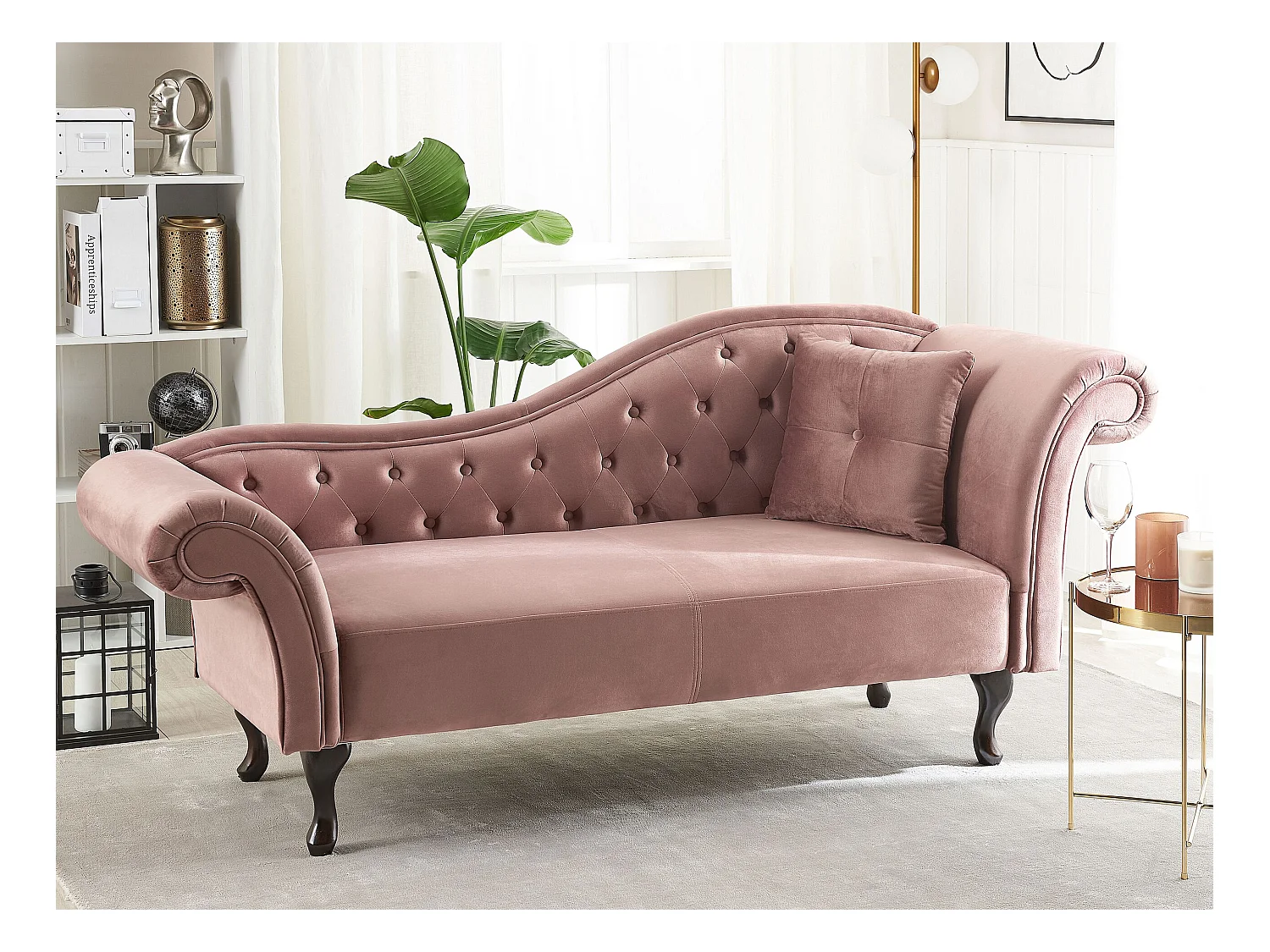 Chaise longue côté droit LATTES Velours Rose