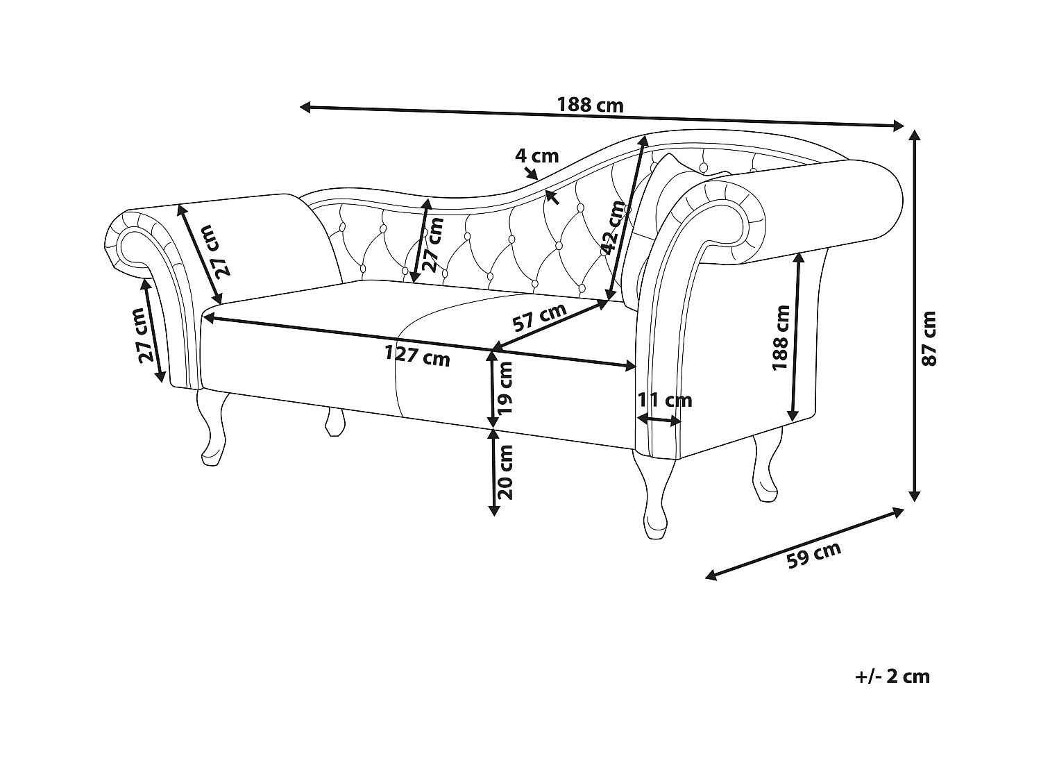 Chaise longue côté droit LATTES Velours Rose