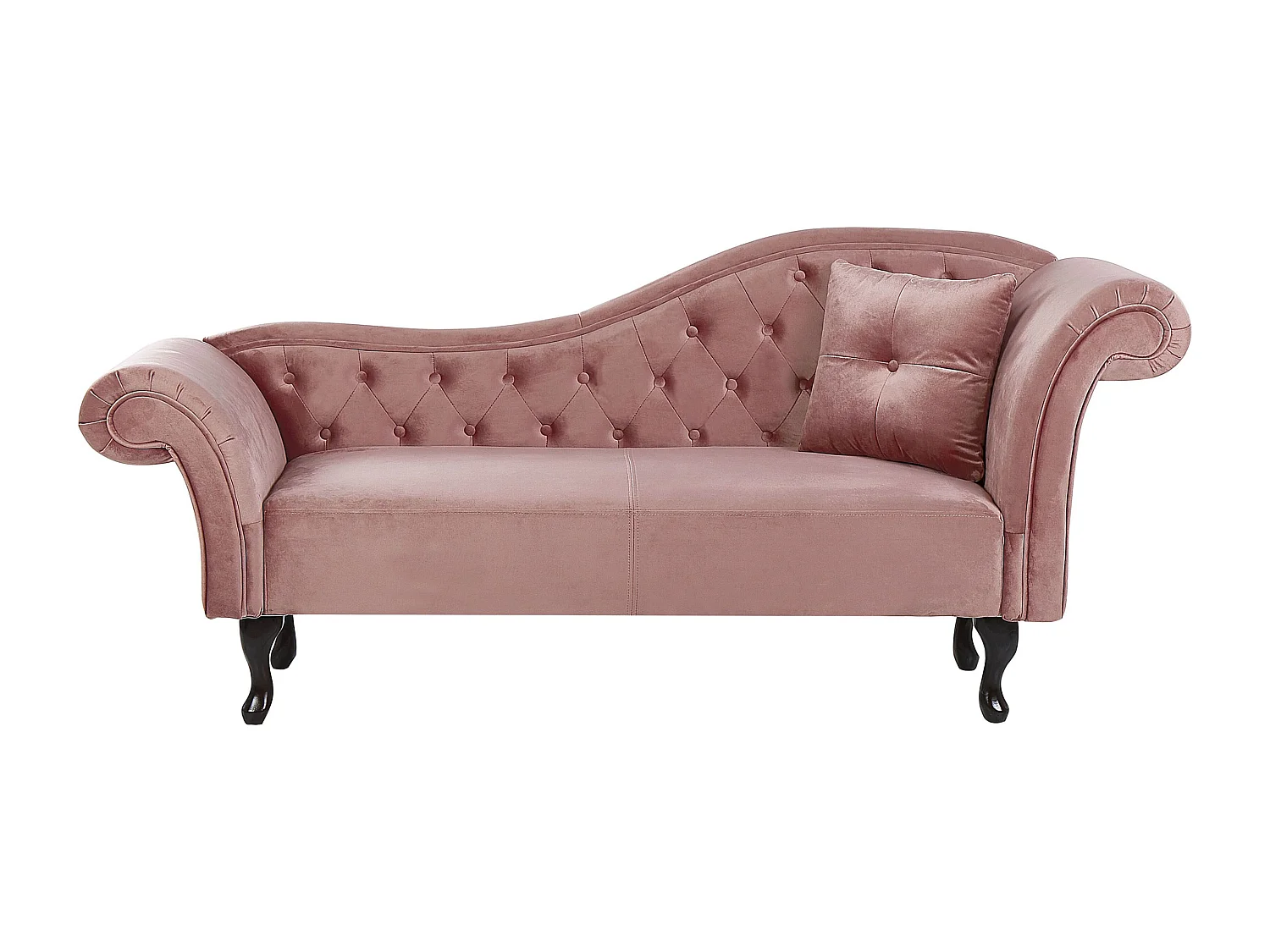 Chaiselongue Samt rosa rechts gesteppt mit Kissen Chesterfield-Stil Lattes