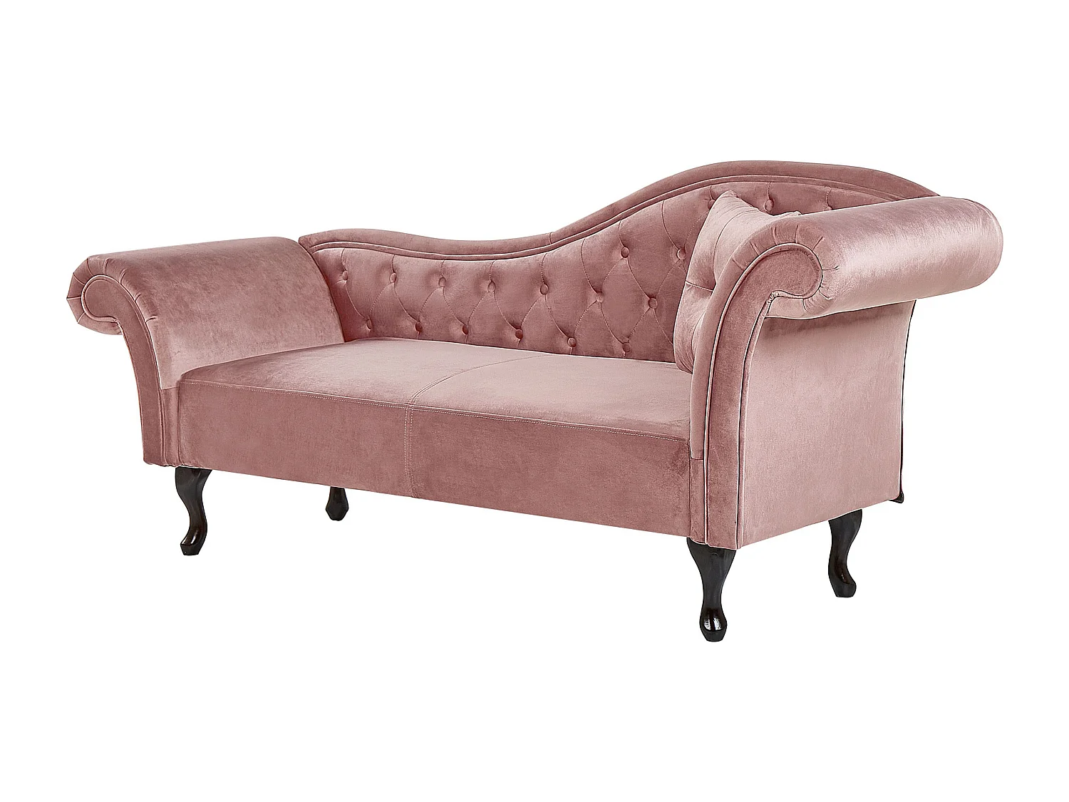Chaiselongue Samt rosa rechts gesteppt mit Kissen Chesterfield-Stil Lattes
