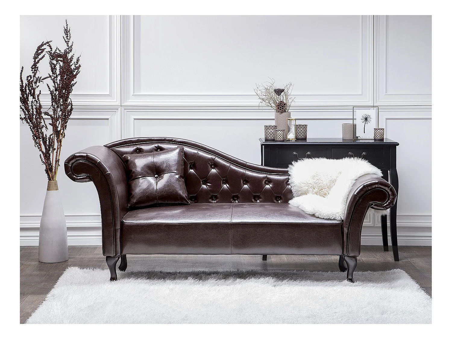 Chaise longue côté droite LATTES Cuir PU Marron foncé