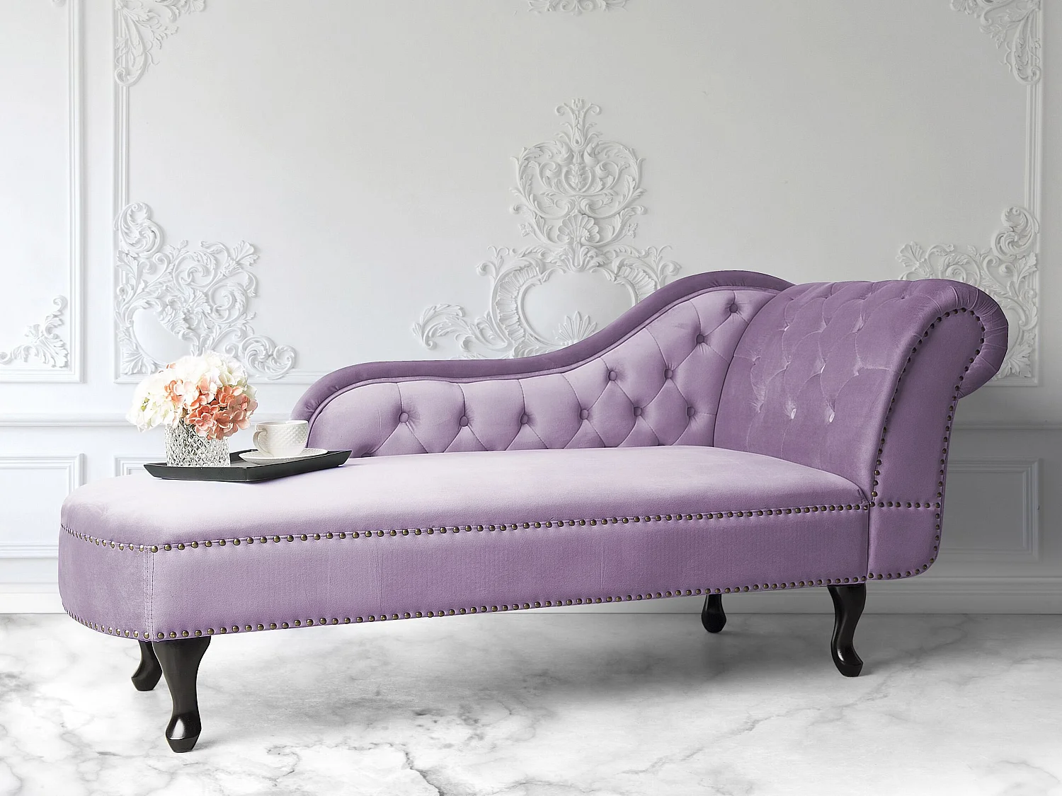 Rechtszijdige chaise longue NIMES Fluweel Lichtviolet