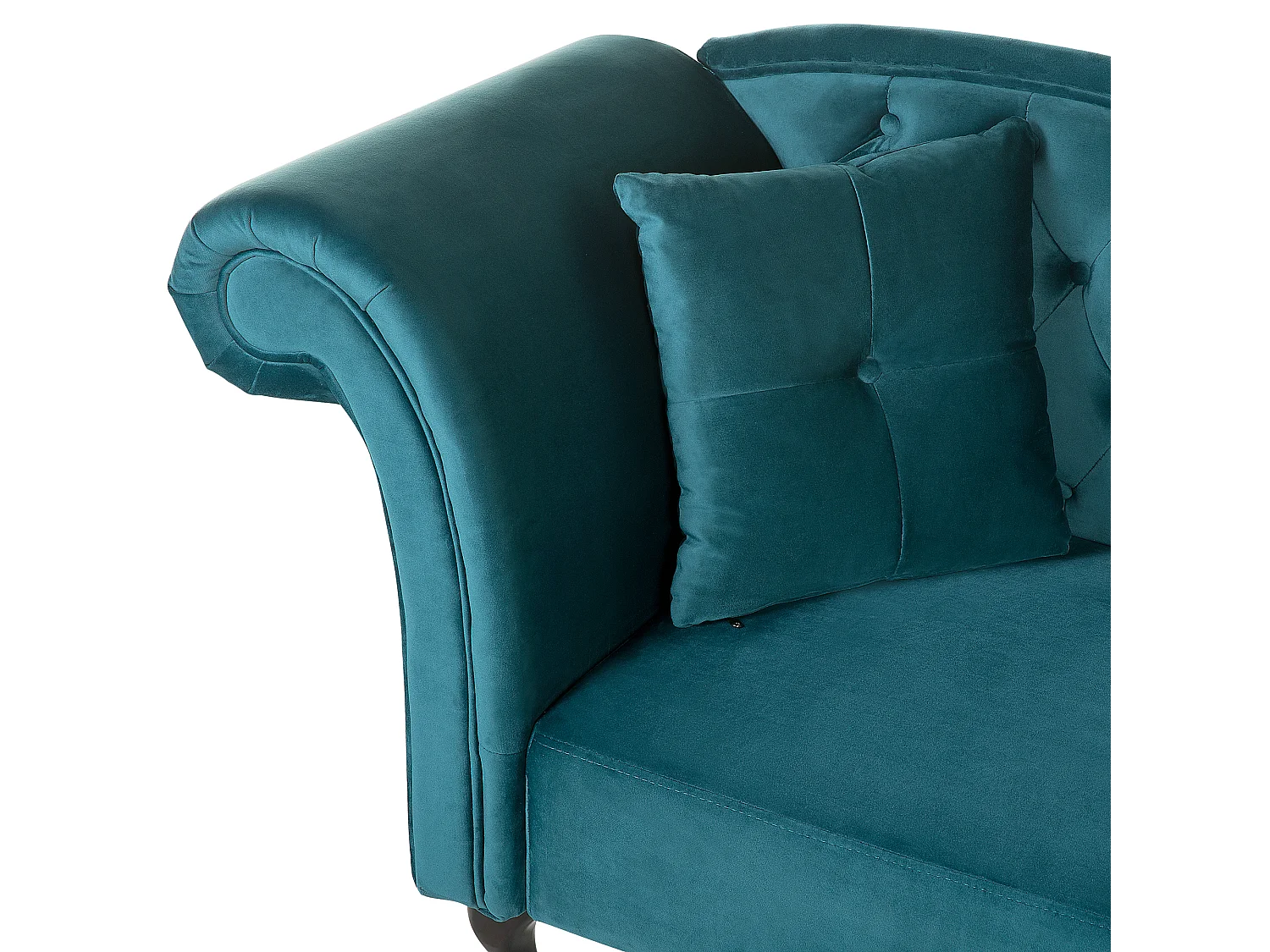 Chaiselongue Samt blau grün links gesteppt mit Kissen Chesterfield-Stil Lattes