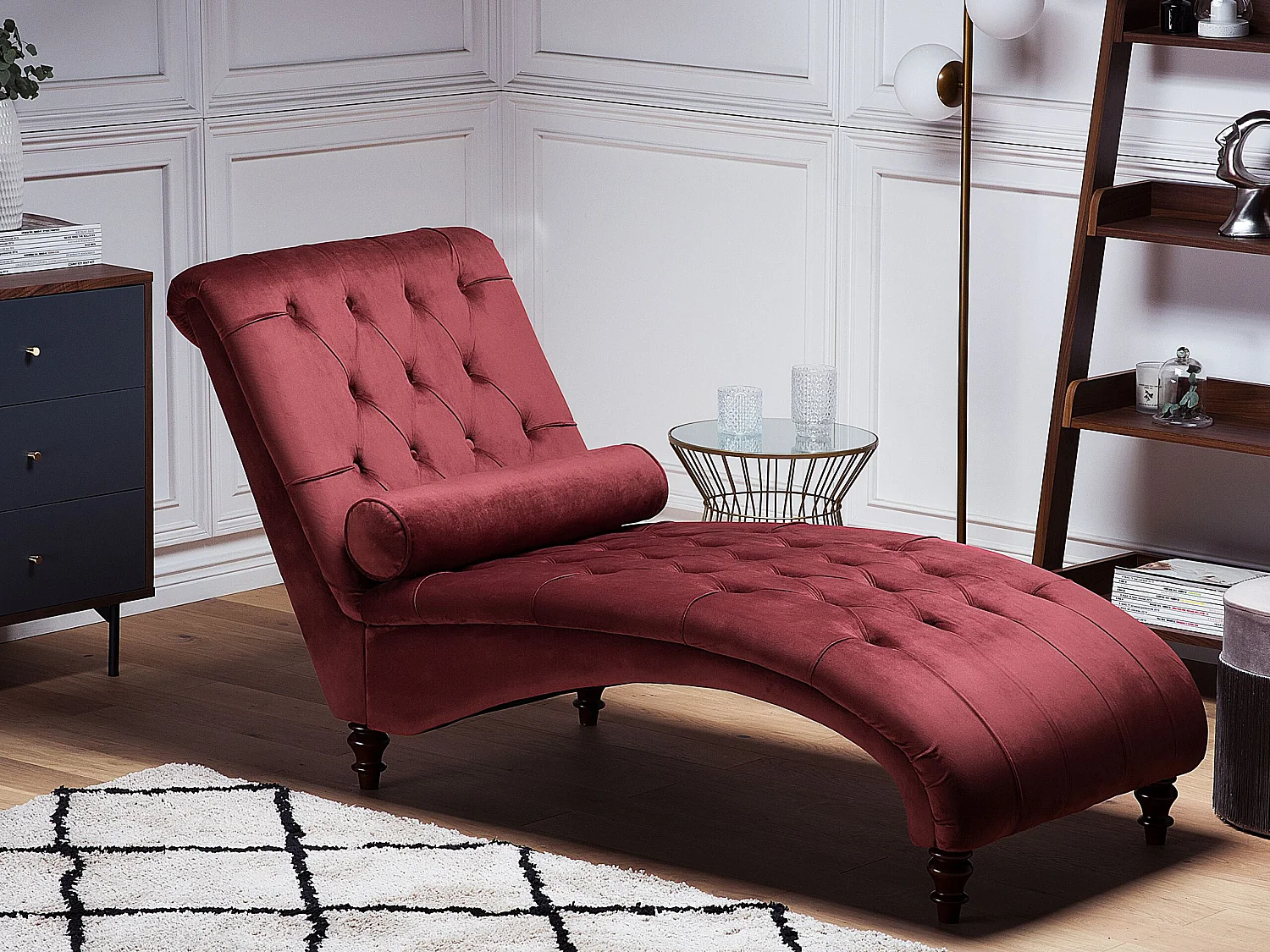 Chaise longue MURET Velours Rouge