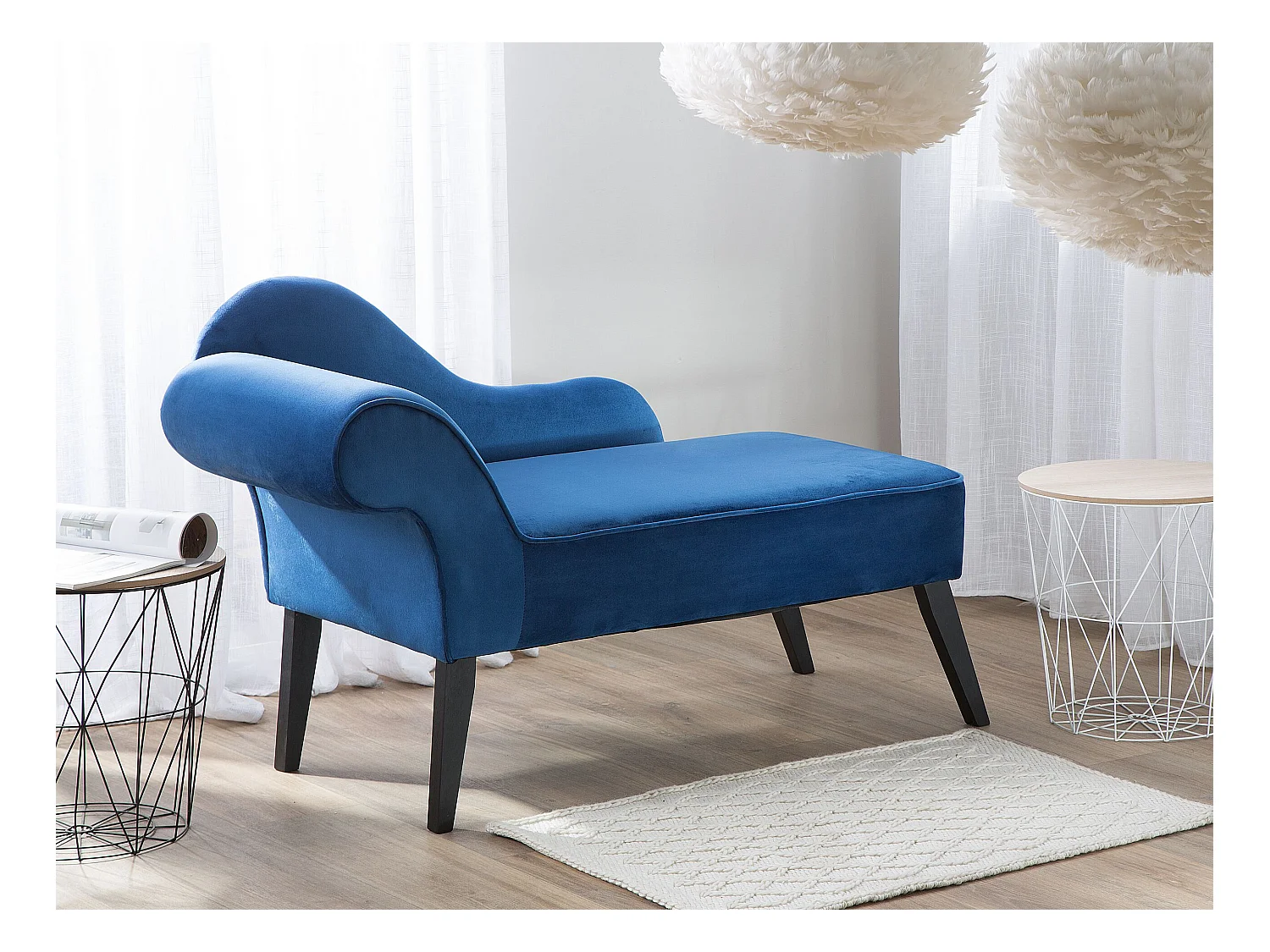 Chaise longue côté droite BIARRITZ Velours Bleu marine