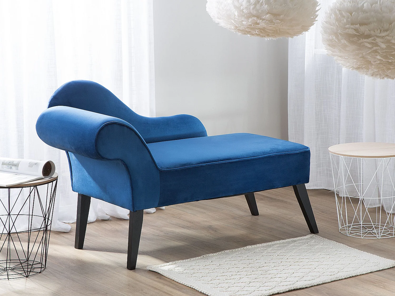 Chaise longue versione sinistra BIARRITZ Velluto Blu marino