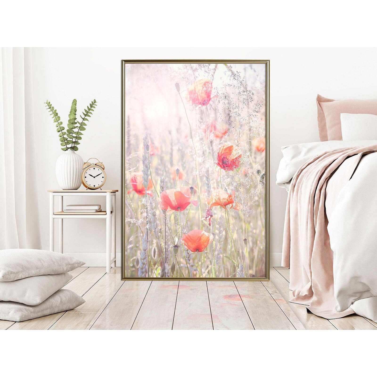 Cadre En Bois Avec Canevas - Coquelicots - 40 X 29 Cm (Canevas 32 X 21 Cm)