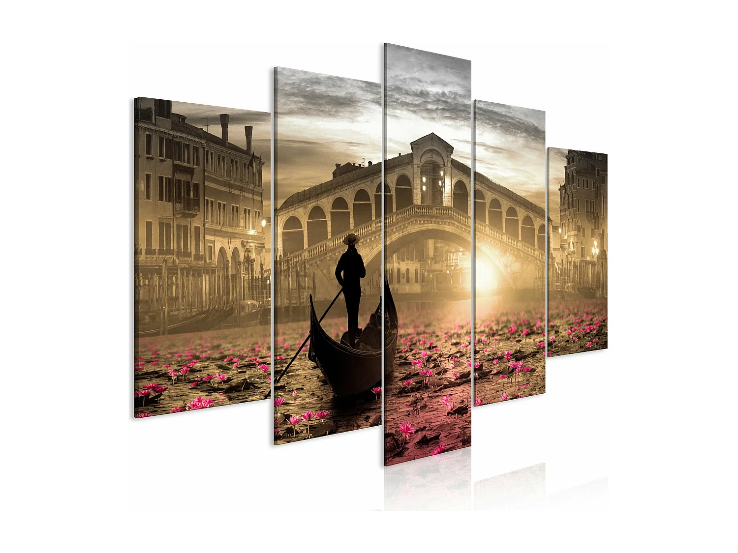 Tableau Venise Magique (5 Parties) Large Orange - 200 x 100 cm