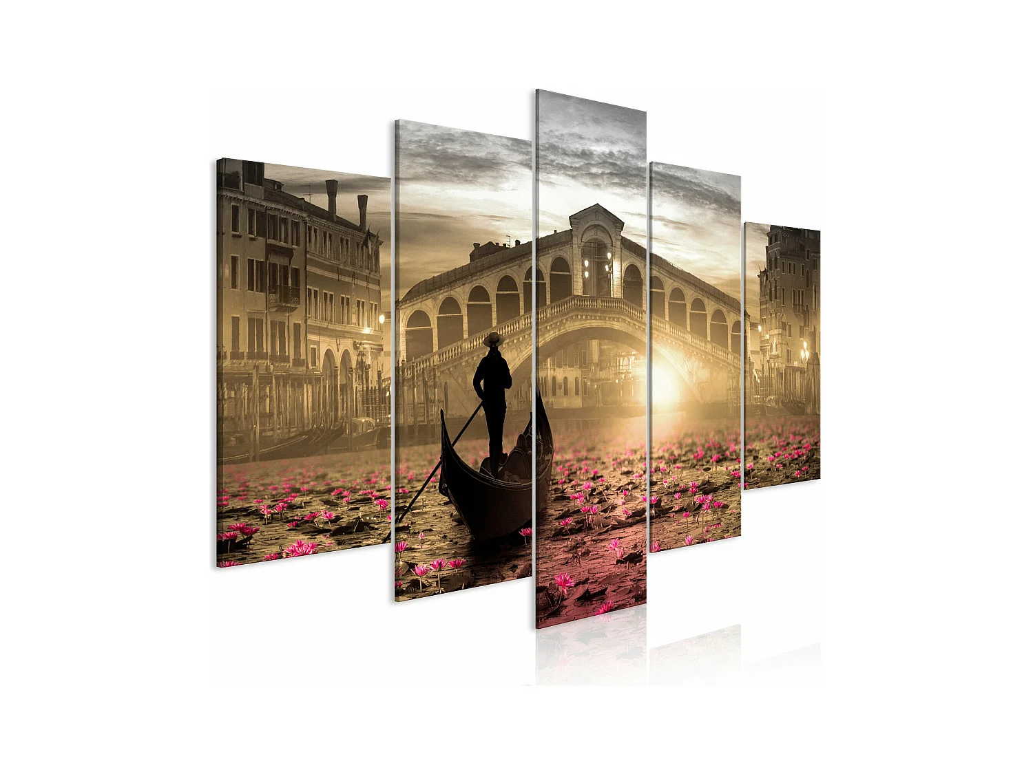 Tableau Venise Magique (5 Parties) Large Orange - 200 x 100 cm