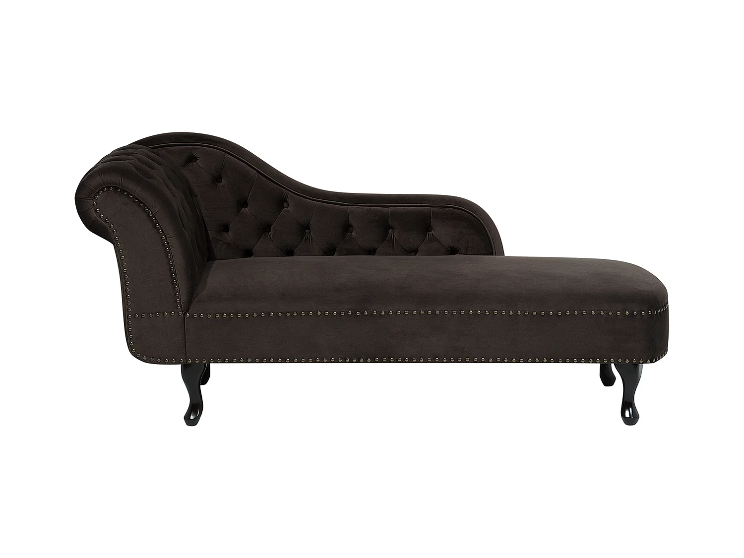 Klassische Ré­ca­mi­e­re im Chesterfield Style Samtstoff linksseitig dunkelbraun Nimes