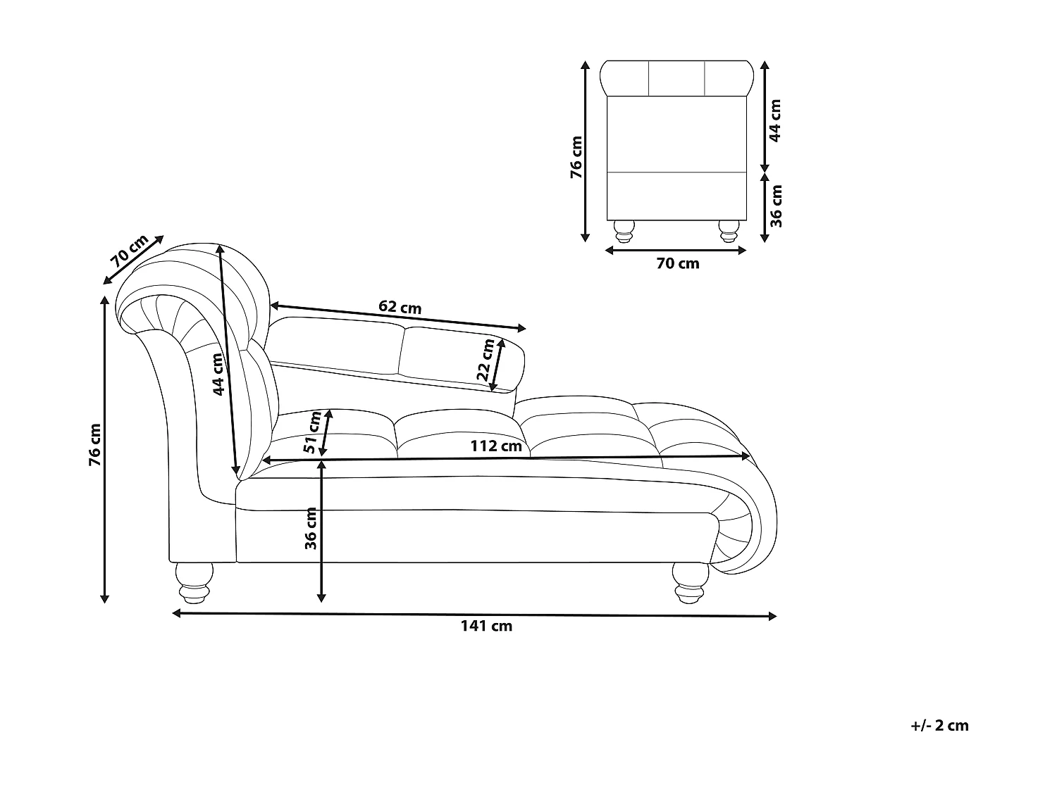 Chaise longue côté droite LORMONT Tissu Taupe