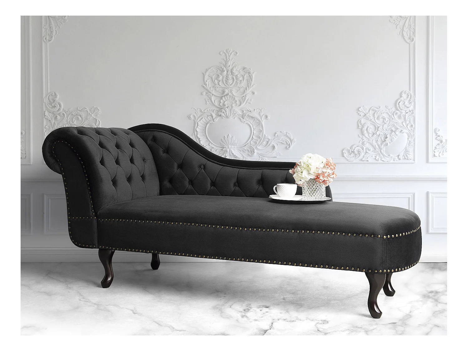 Chaise longue côté droite NIMES Velours Noir