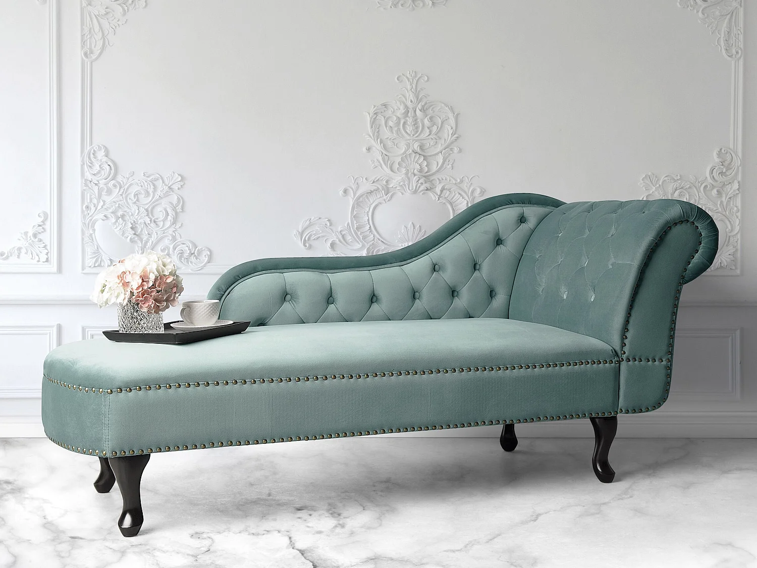 Right-Hand Chaise Longue NIMES Velvet Mint Green