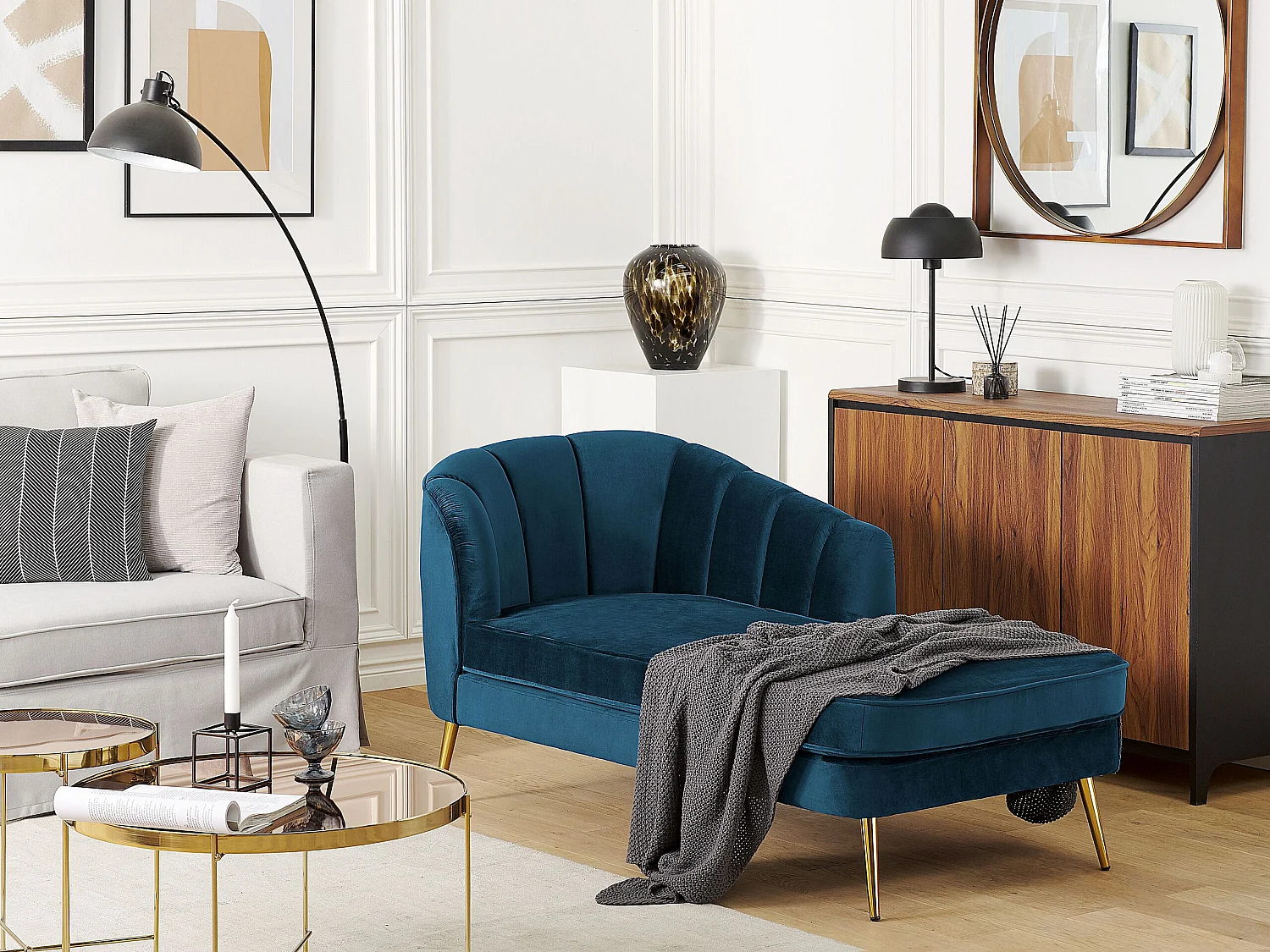 Linkszijdige chaise longue ALLIER Fluweel Marineblauw