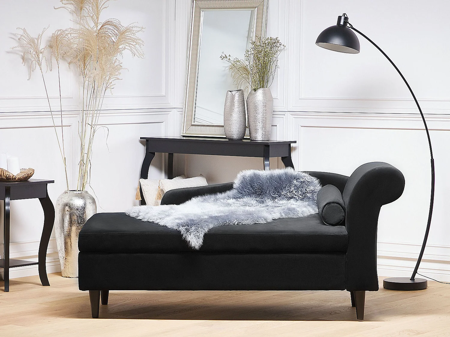 Chaise longue derecho LUIRO Terciopelo Negro con almacenaje