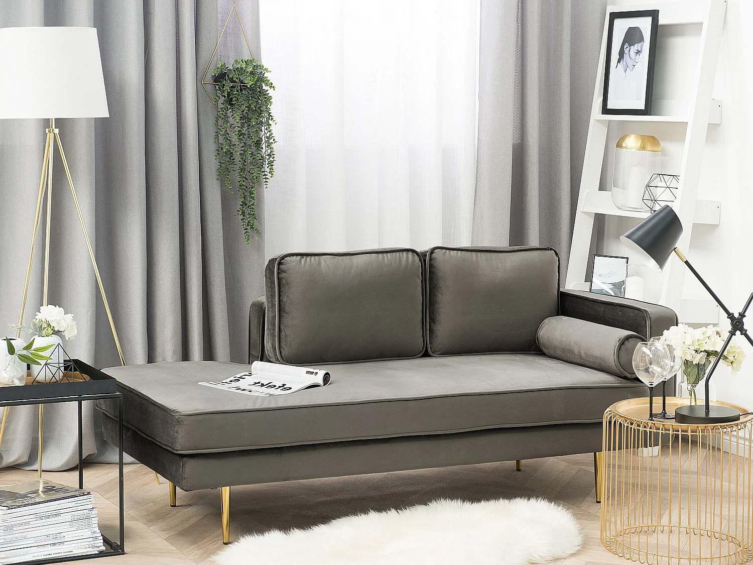 Chaise longue versione destra MIRAMAS Velluto Tortora