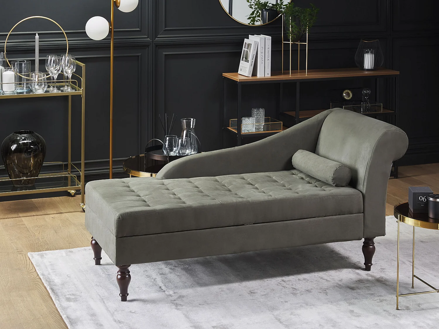 Rechtszijdige chaise longue PESSAC Stof Grijs met opbergruimte