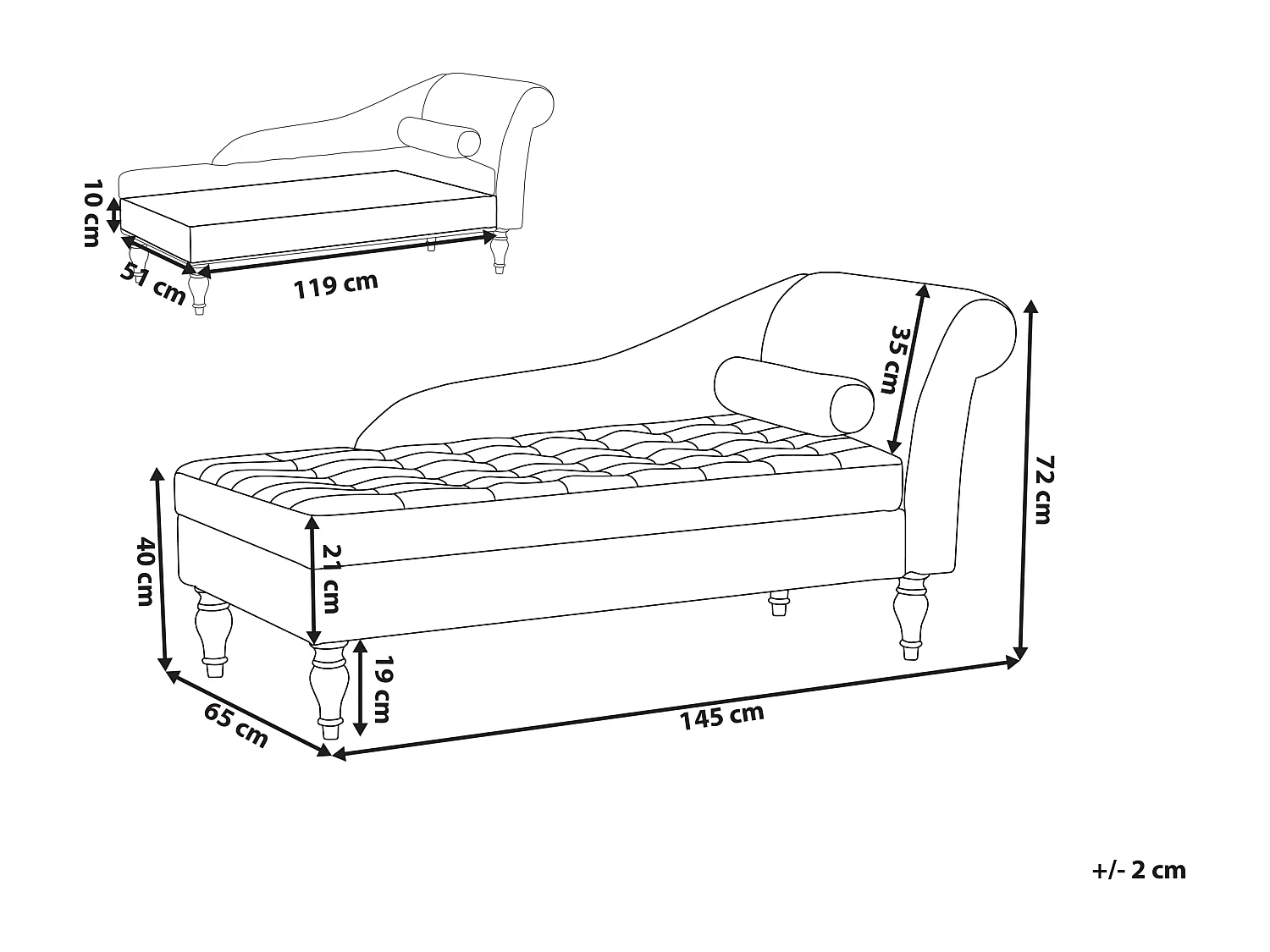 Rechtszijdige chaise longue PESSAC Stof Grijs met opbergruimte