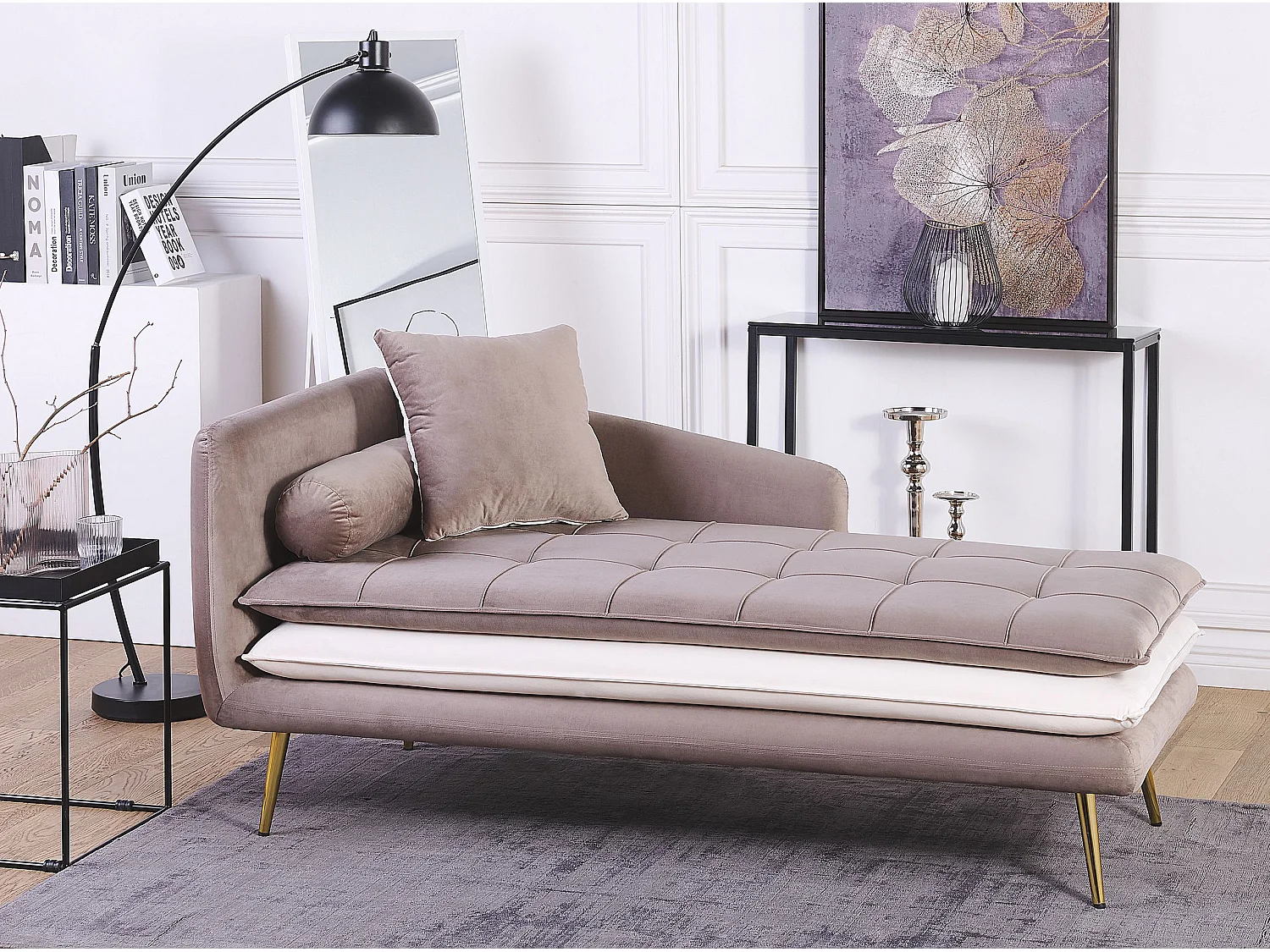 Linkszijdige chaise longue GONESSE Fluweel Lichtbruin