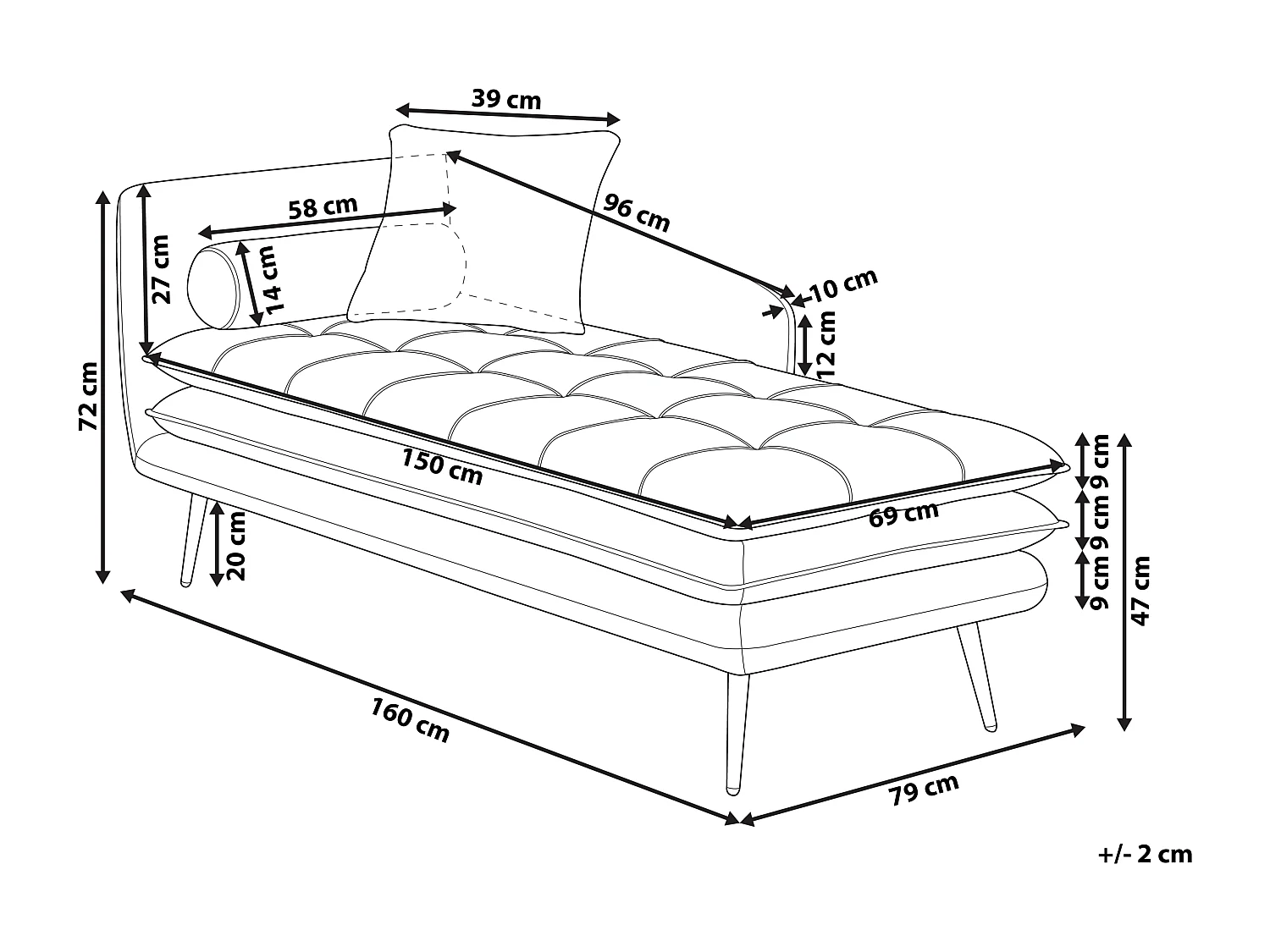 Linkszijdige chaise longue GONESSE Fluweel Lichtbruin