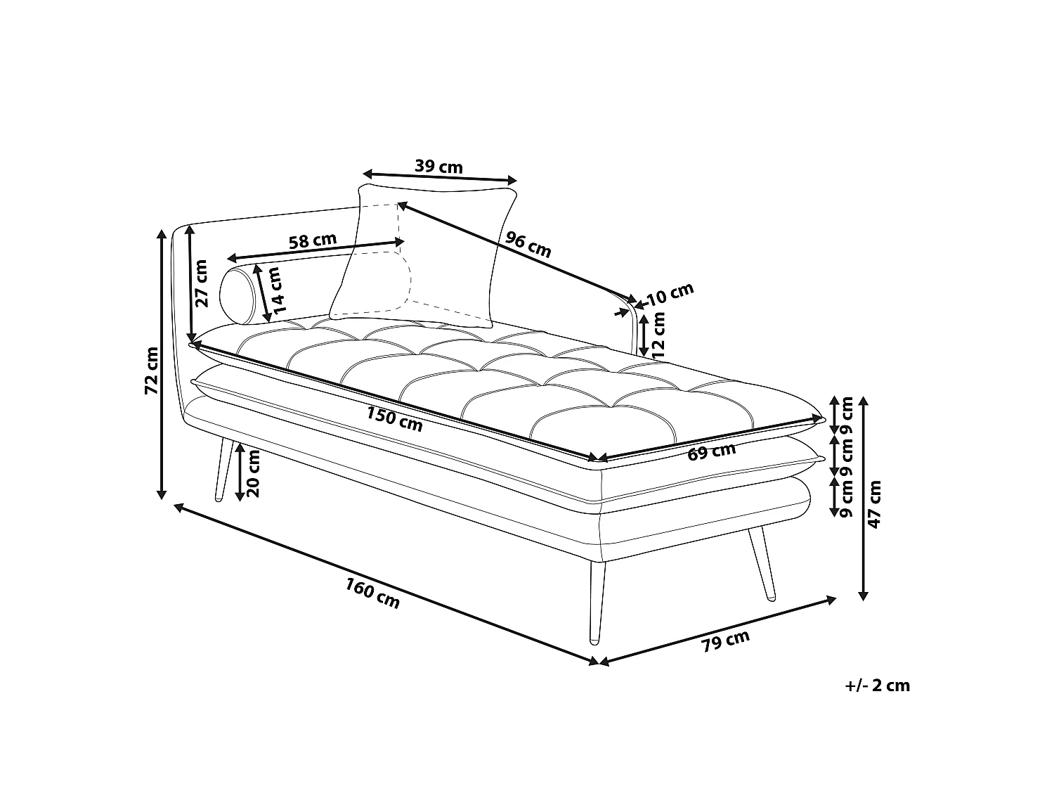 Linkszijdige chaise longue GONESSE Fluweel Lichtbruin