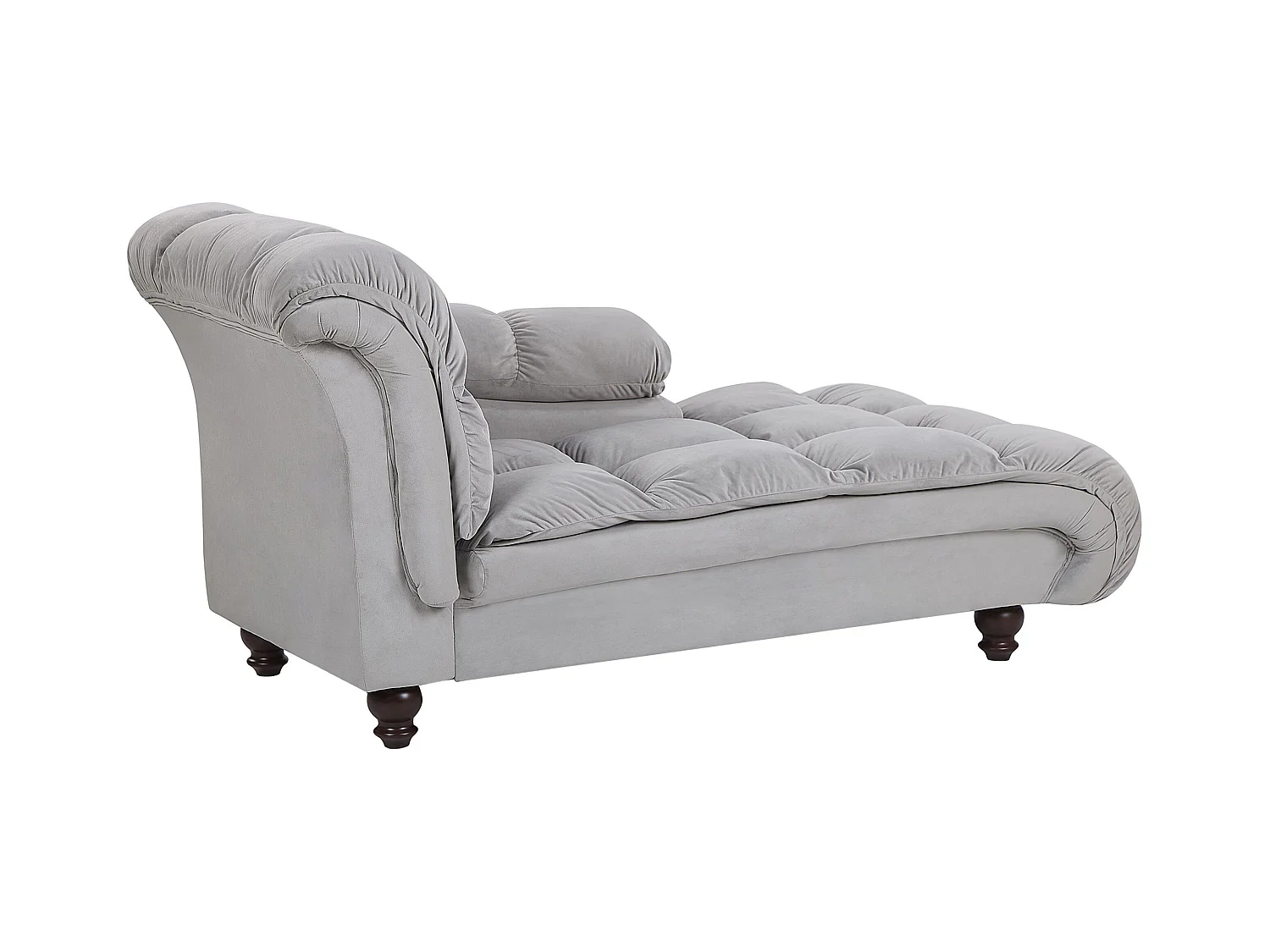 Chaiselongue linksseitig Samt grau Holzfüße Arm- & Rückenlehne gesteppt Lormont