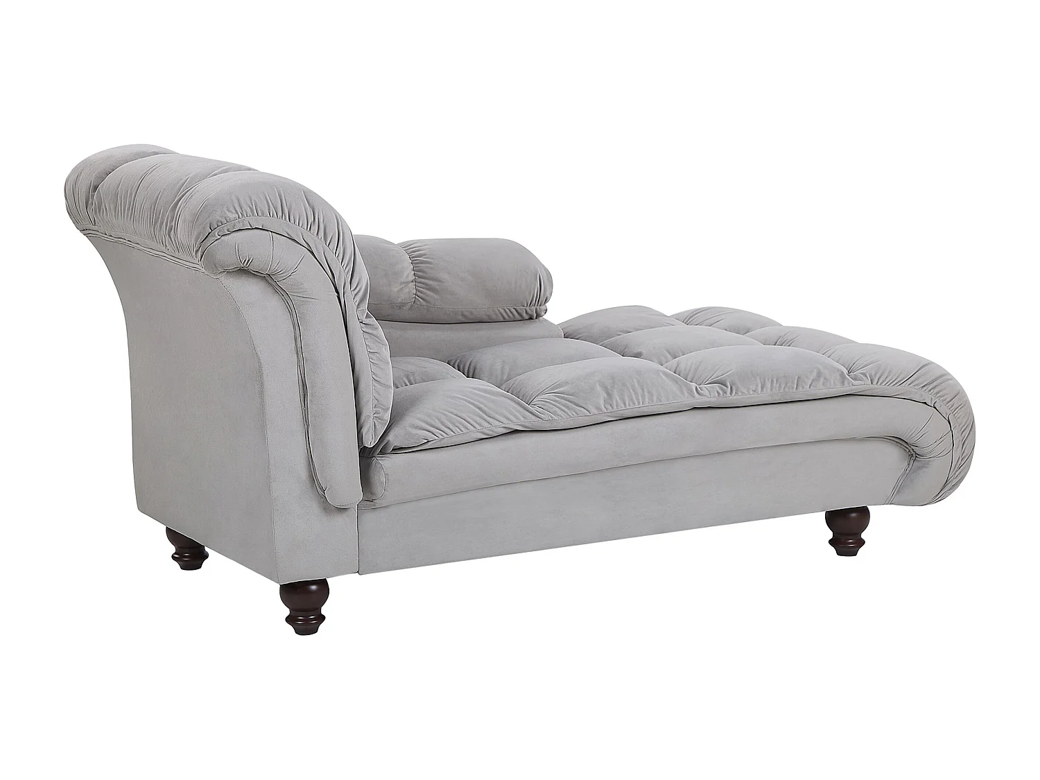 Chaiselongue linksseitig Samt grau Holzfüße Arm- & Rückenlehne gesteppt Lormont