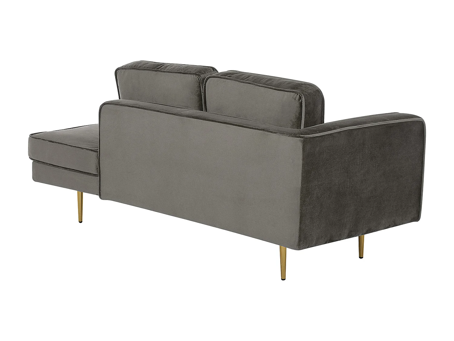 Chaiselongue Samt grau taupe links goldenes Gestell mit Nackenrolle Miramas
