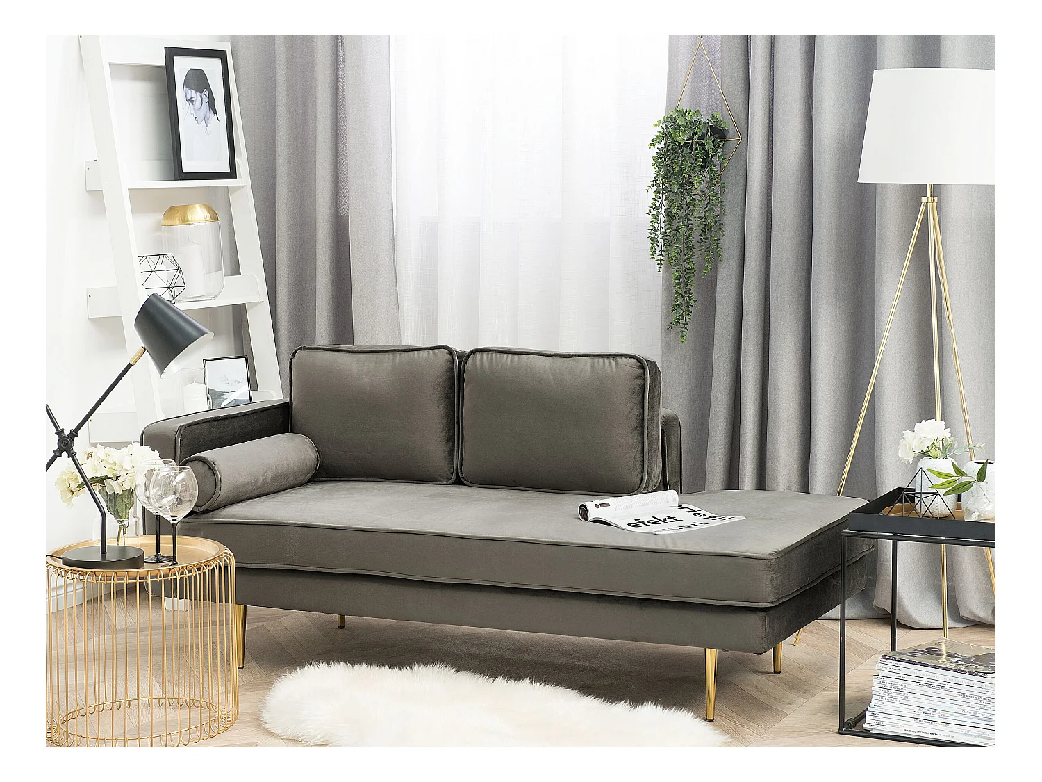 Chaise longue côté droite MIRAMAS Velours Taupe