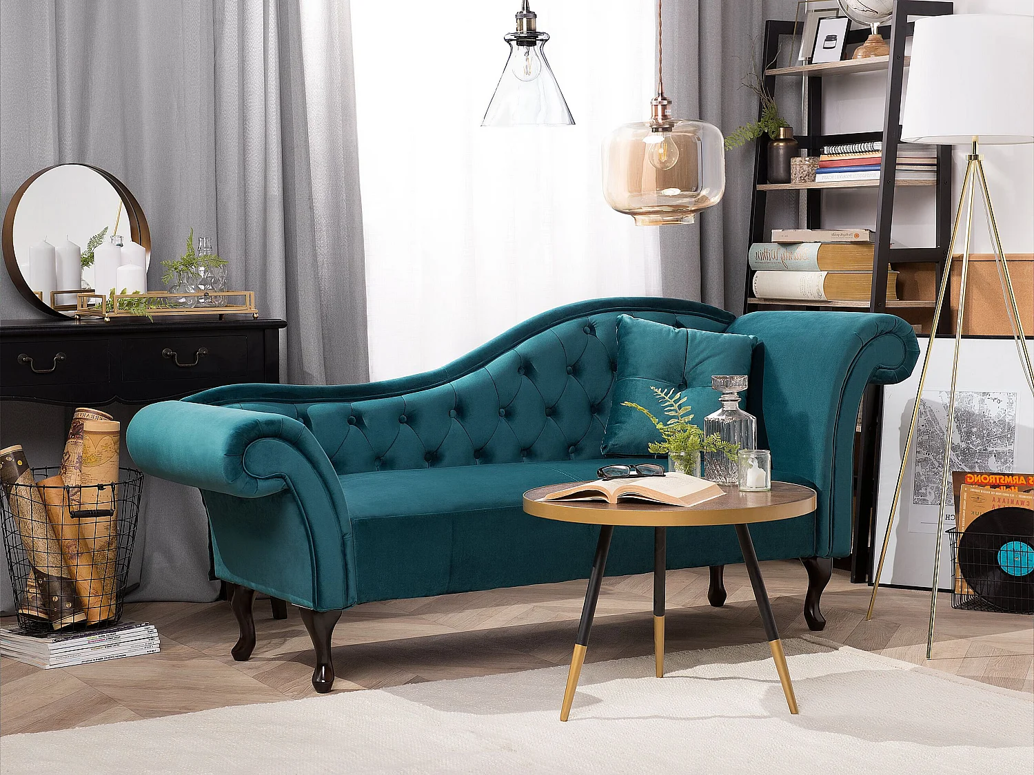Chaise longue derecho LATTES Terciopelo Verde azulado