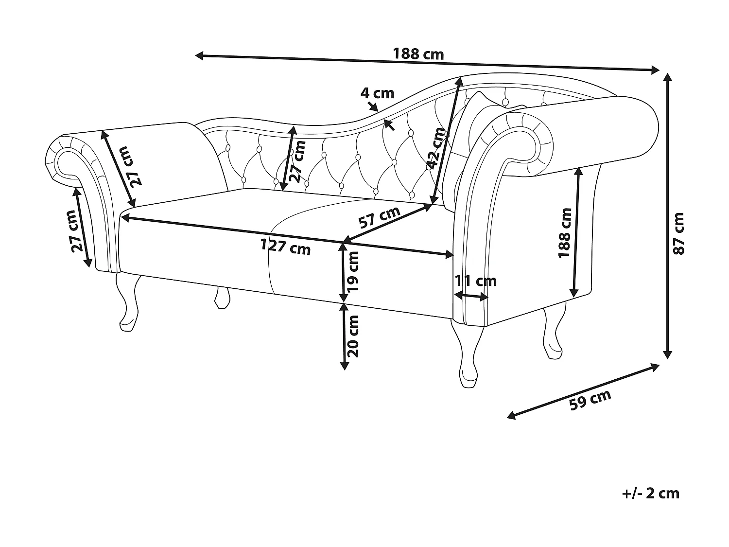 Chaise longue derecho LATTES Terciopelo Verde azulado
