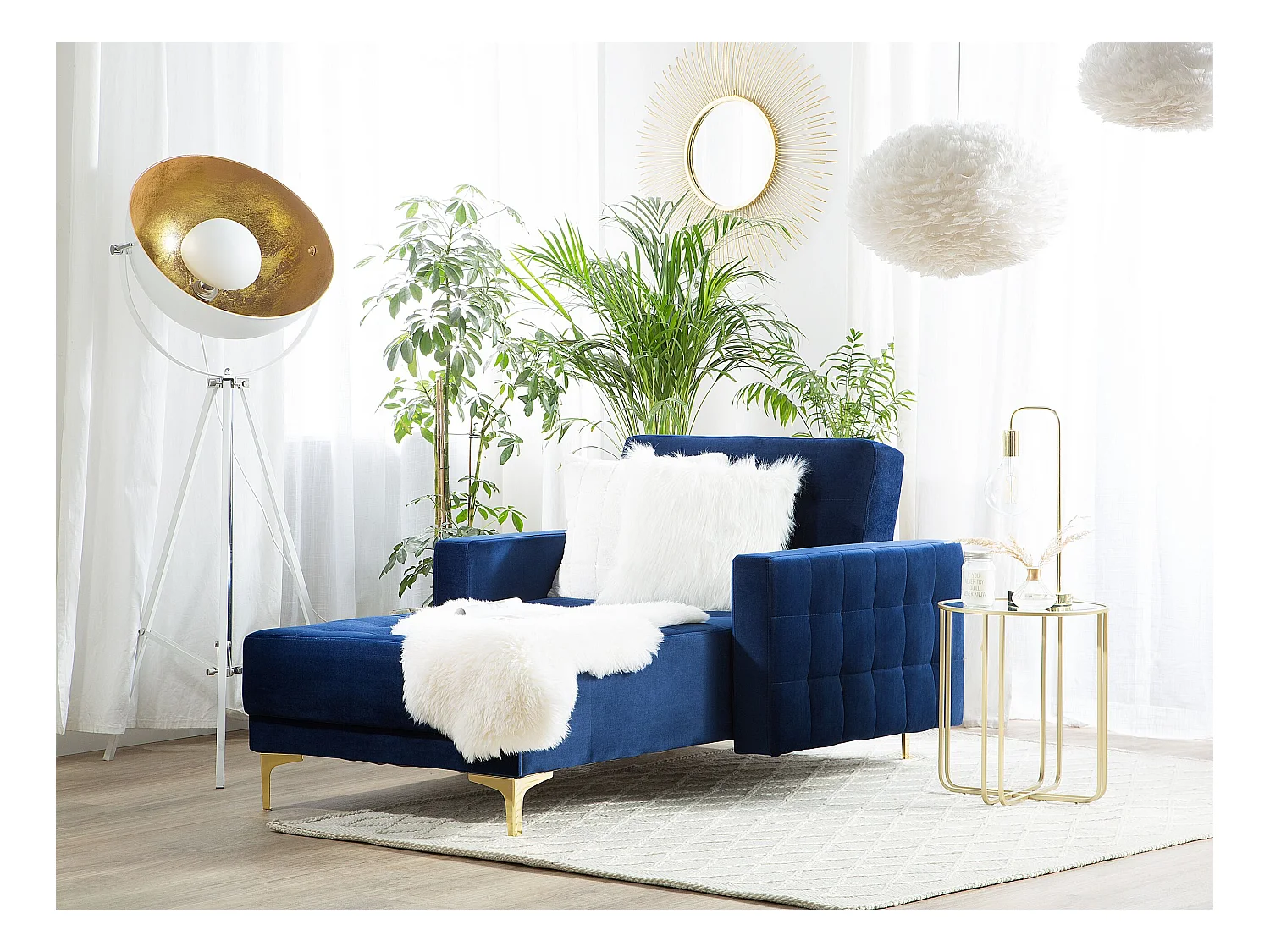 Chaise longue ABERDEEN Velours Bleu marine