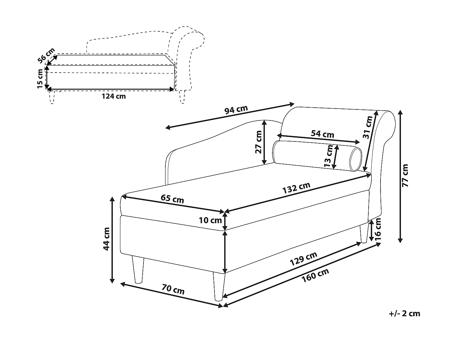 Rechtszijdige chaise longue LUIRO Fluweel Lichtgrijs met opbergruimte