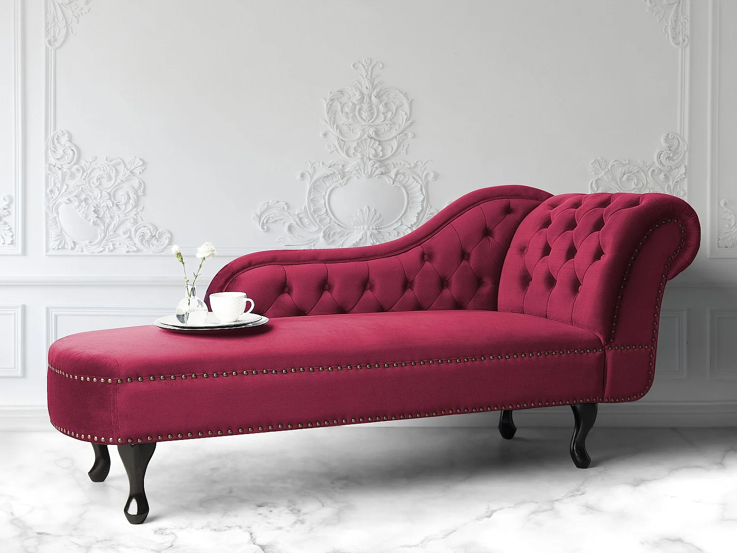 Rechtszijdige chaise longue NIMES Fluweel Donkerrood