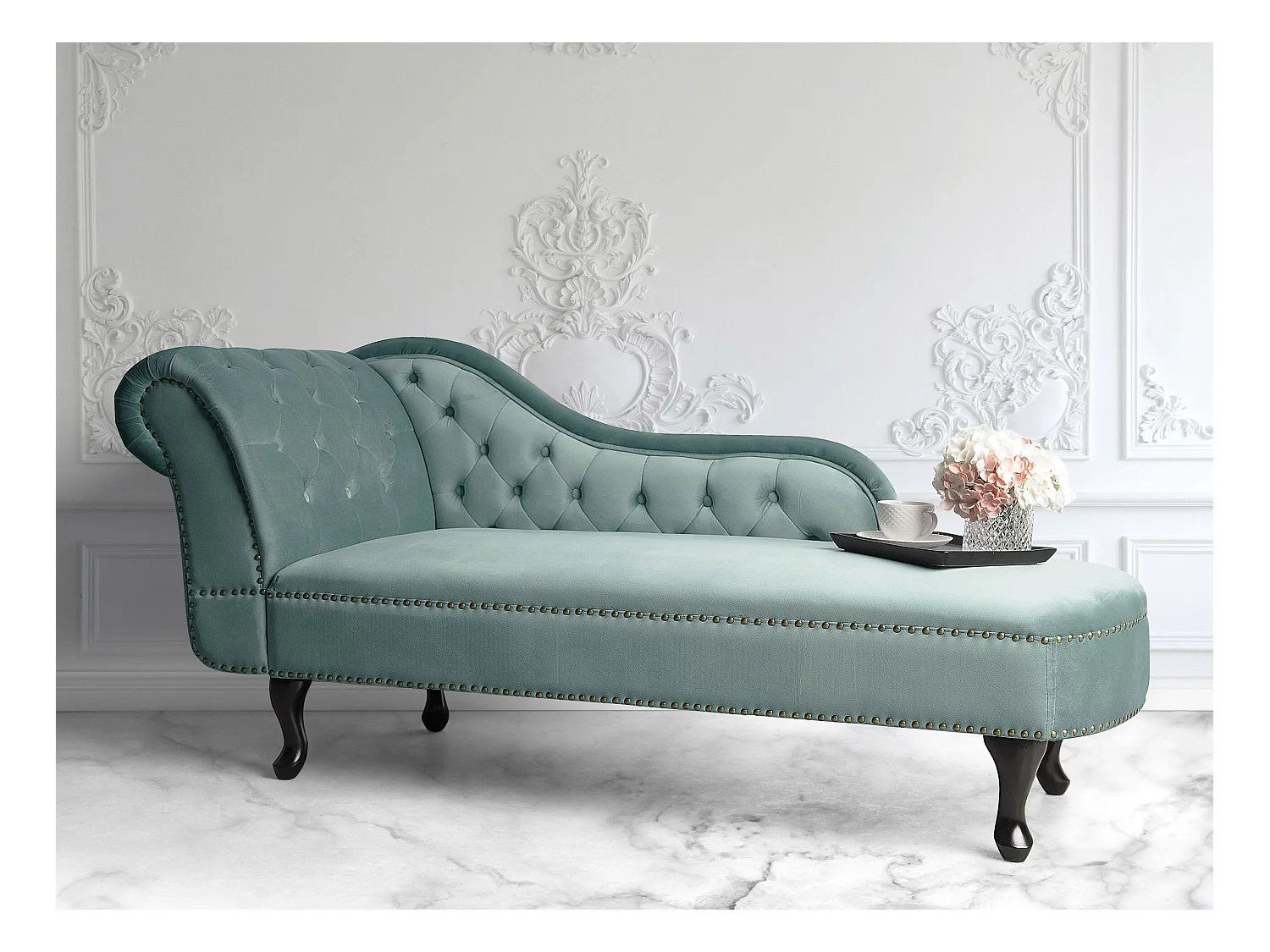 Chaise longue côté droite NIMES Velours Vert menthe