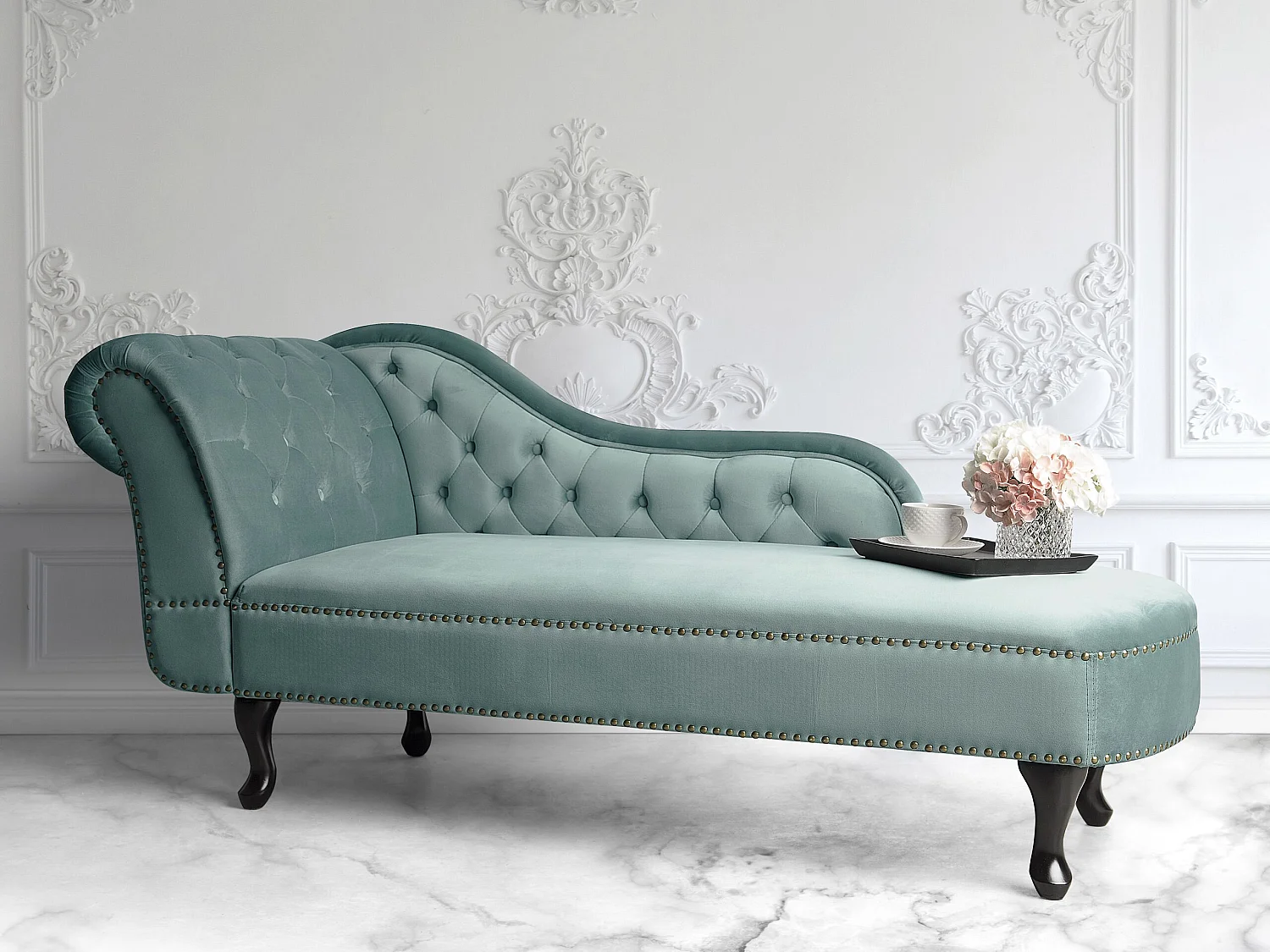 Chaise longue versione sinistra NIMES Velluto Verde menta