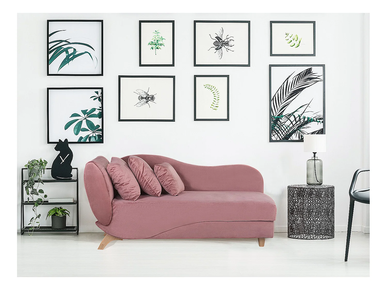 Chaise longue velluto rosa con contenitore lato sinistro MERI