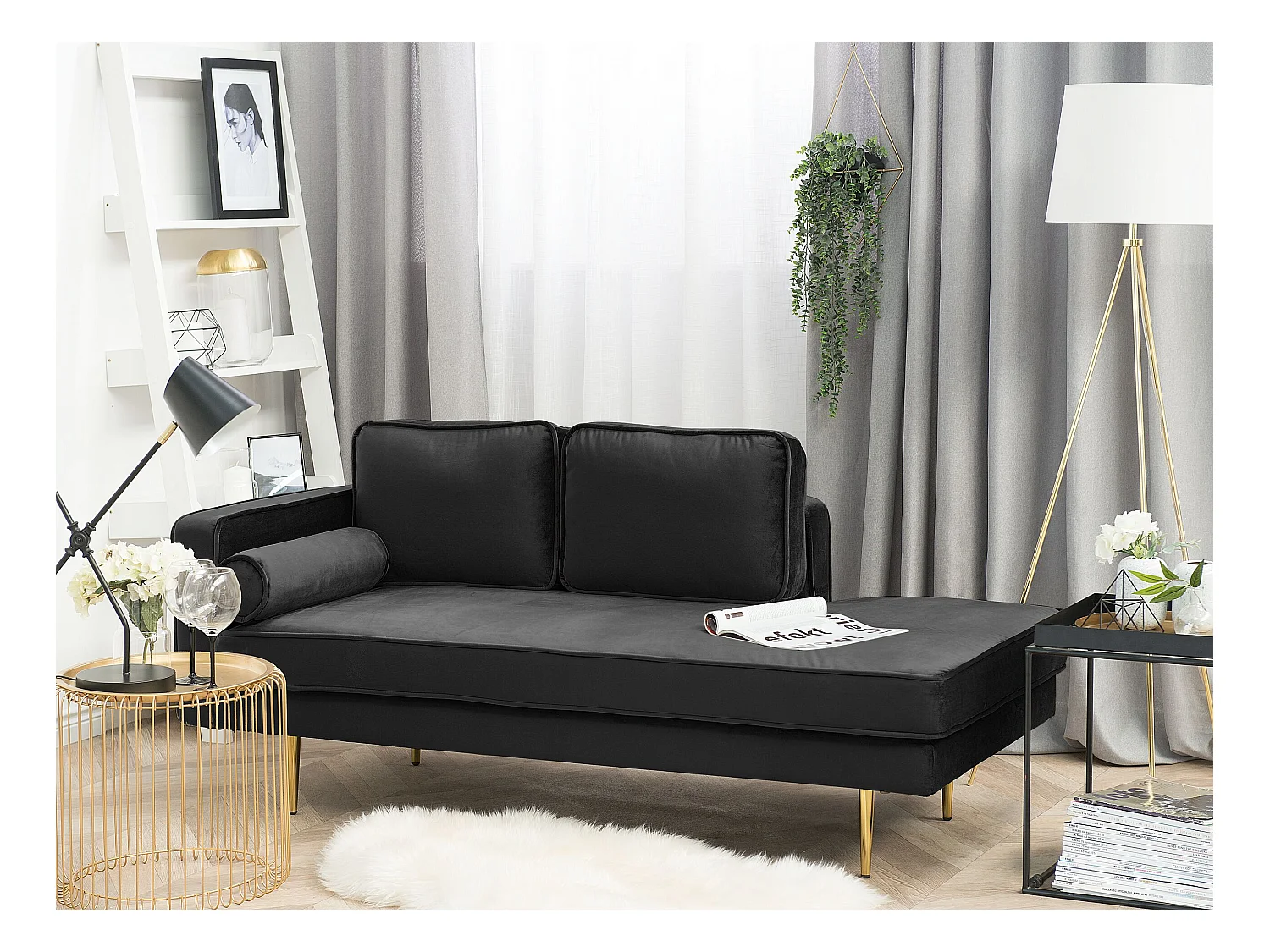 Chaise longue versione sinistra MIRAMAS Velluto Nero