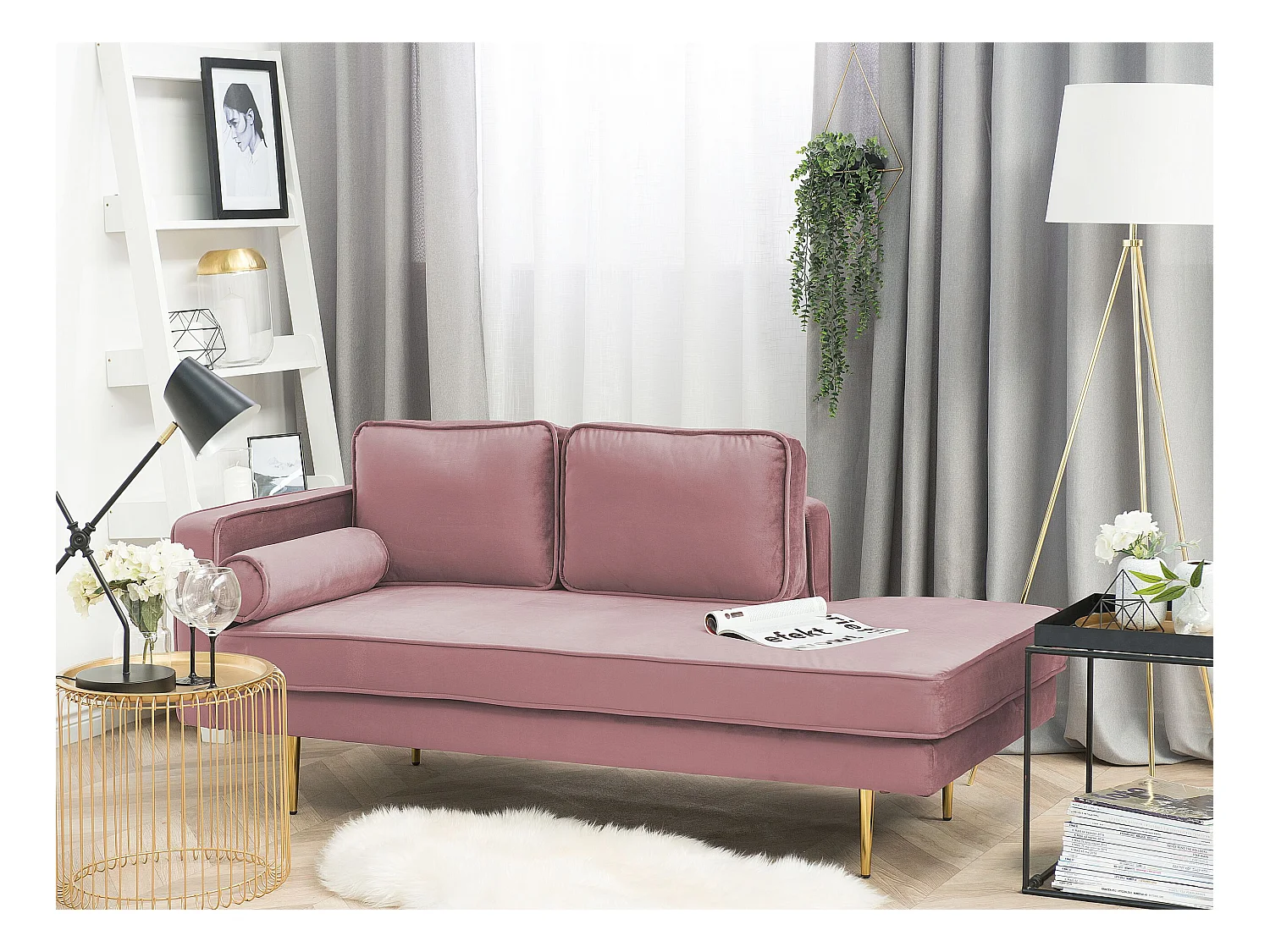 Chaise longue côté droite MIRAMAS Velours Rose