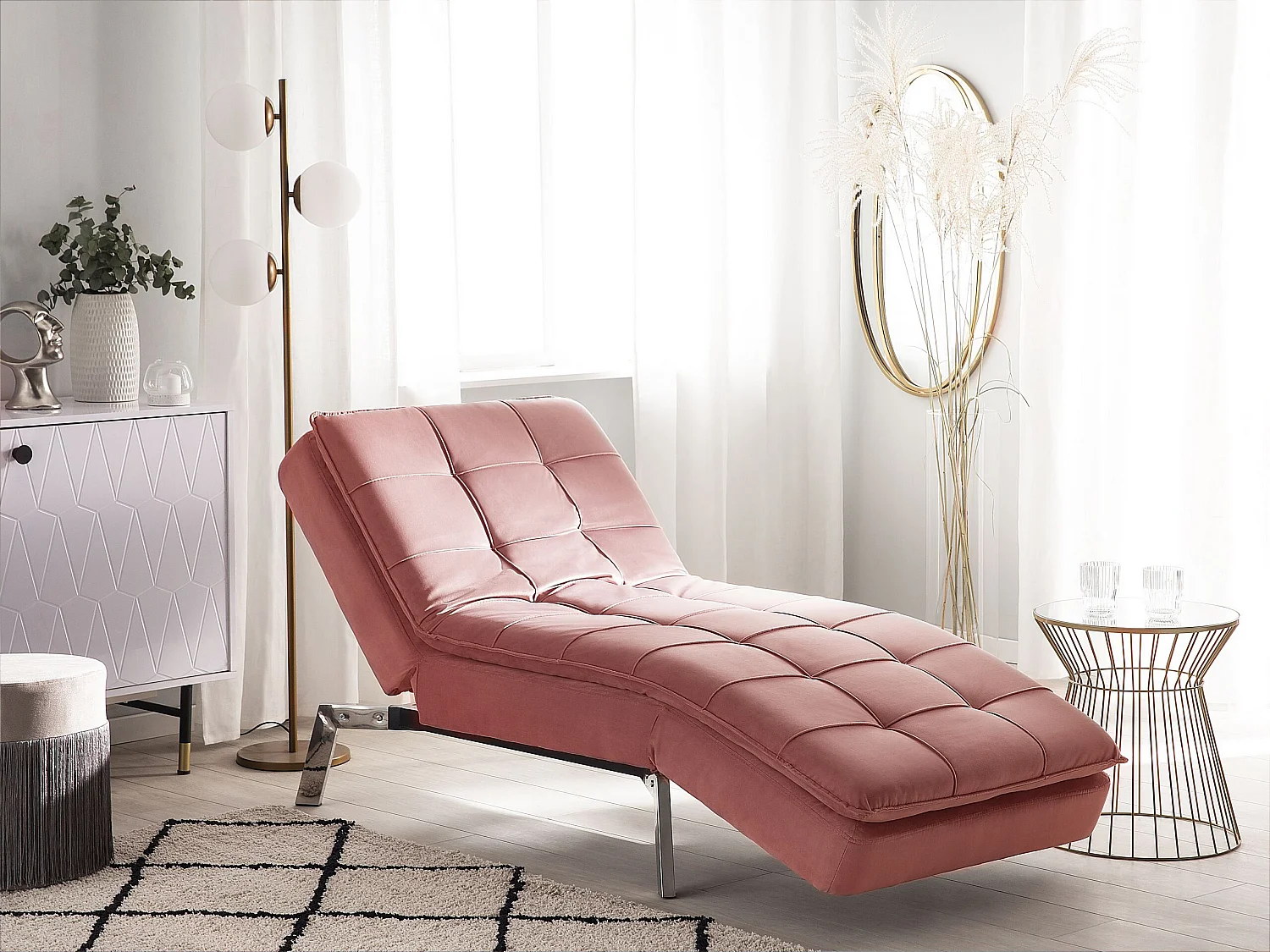 Chaise longue LOIRET Veludo Rosa