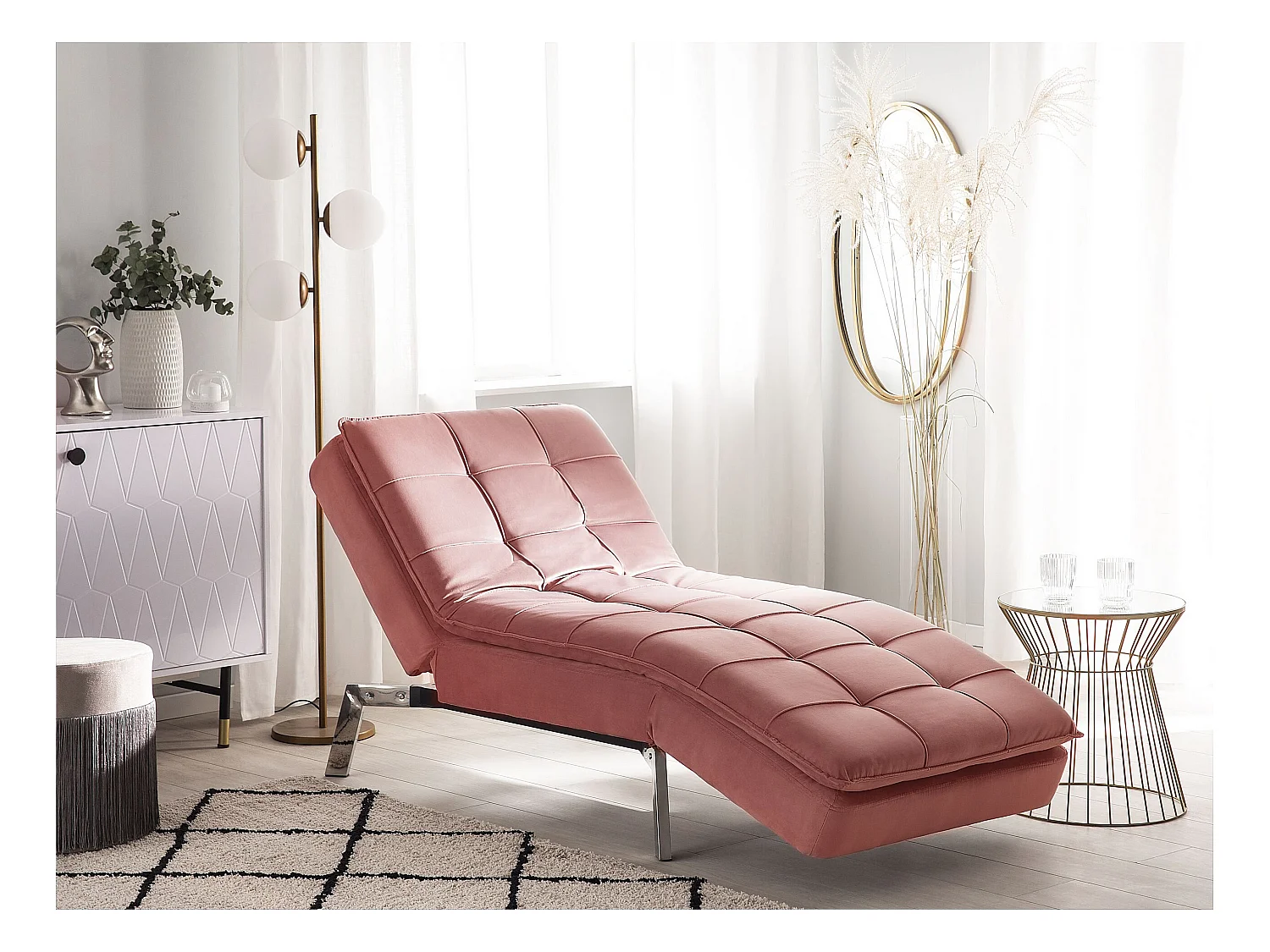 Chaise longue LOIRET Velours Rose