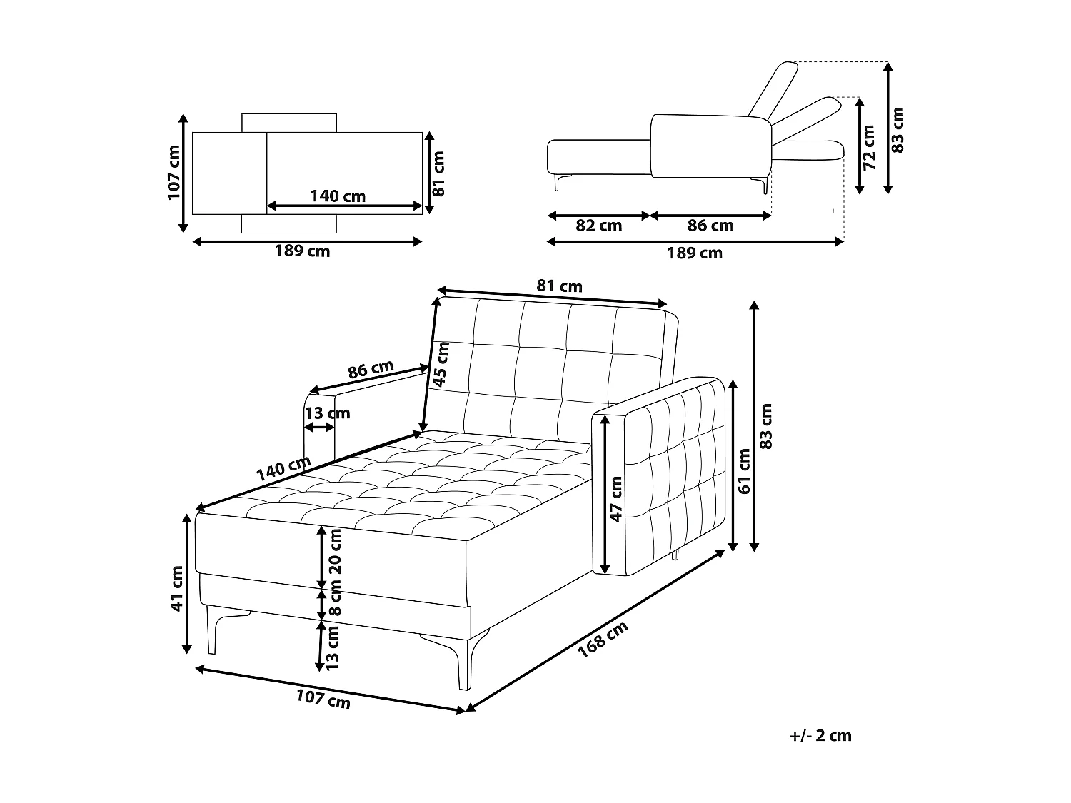 Chaise longue ABERDEEN Tecido Cinzento grafite
