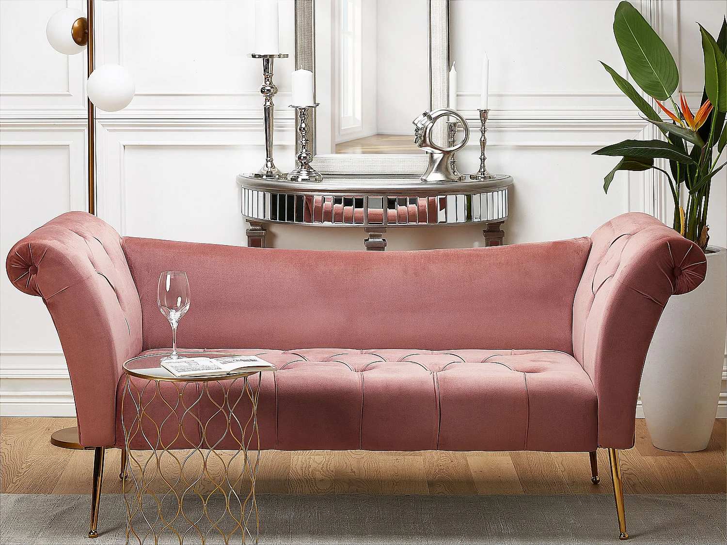 Chaiselongue NANTILLY Samtstoff Rosa