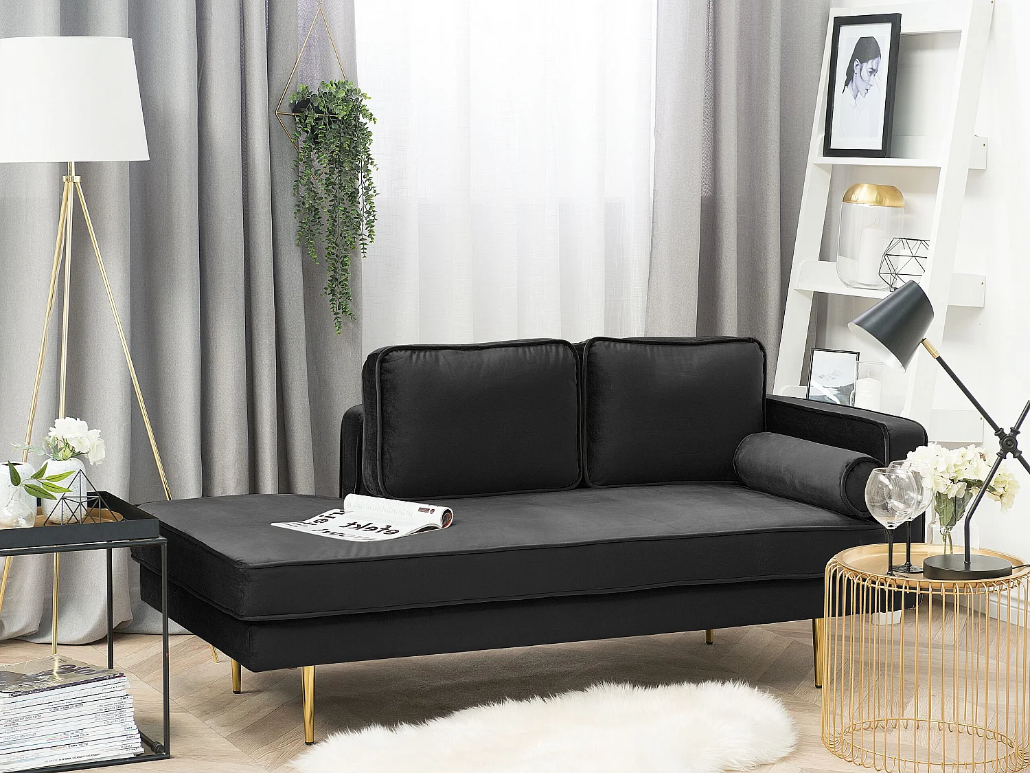 Right-Hand Chaise Longue MIRAMAS Velvet Black