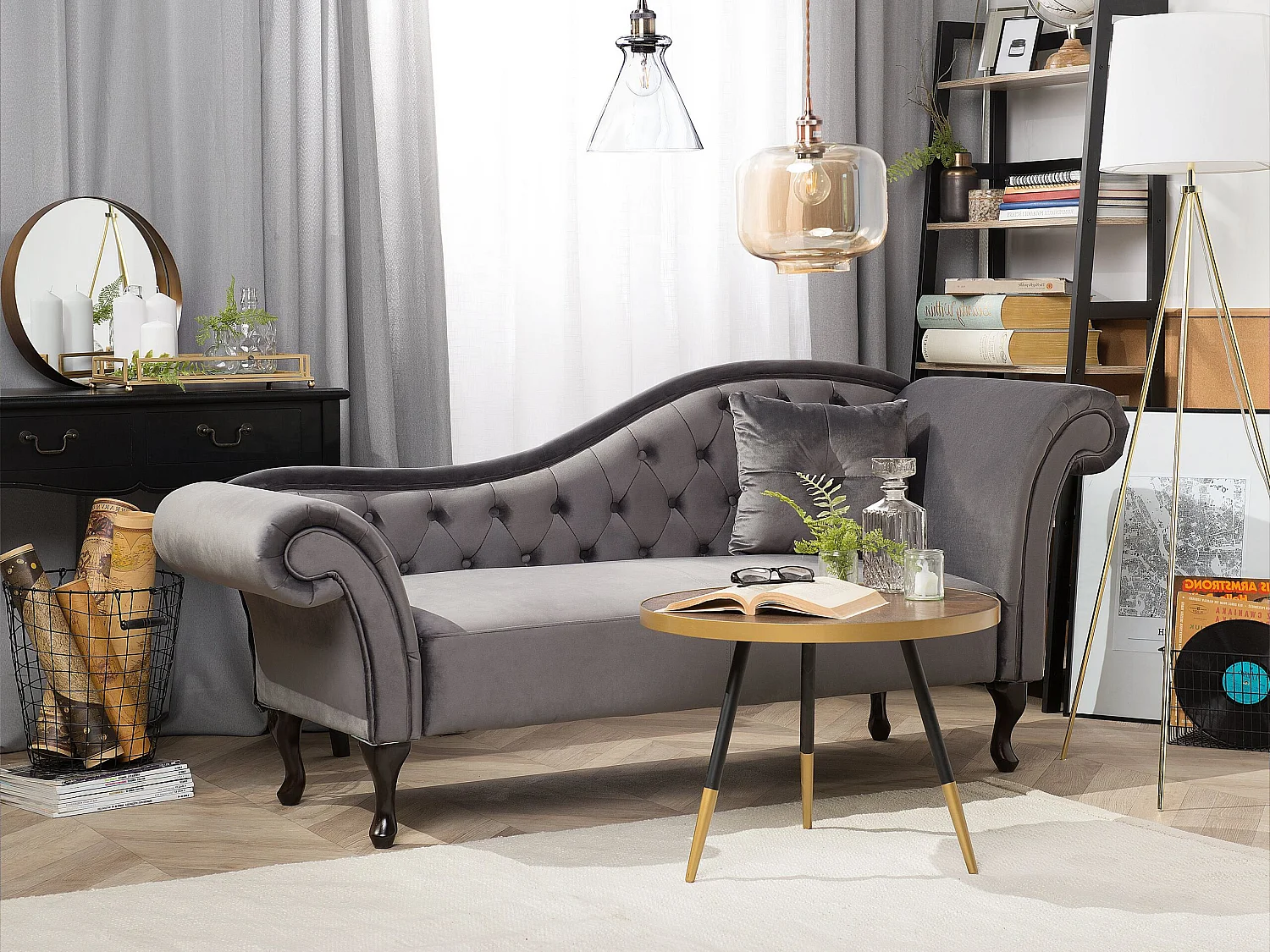 Chaise longue côté droit LATTES Velours Gris