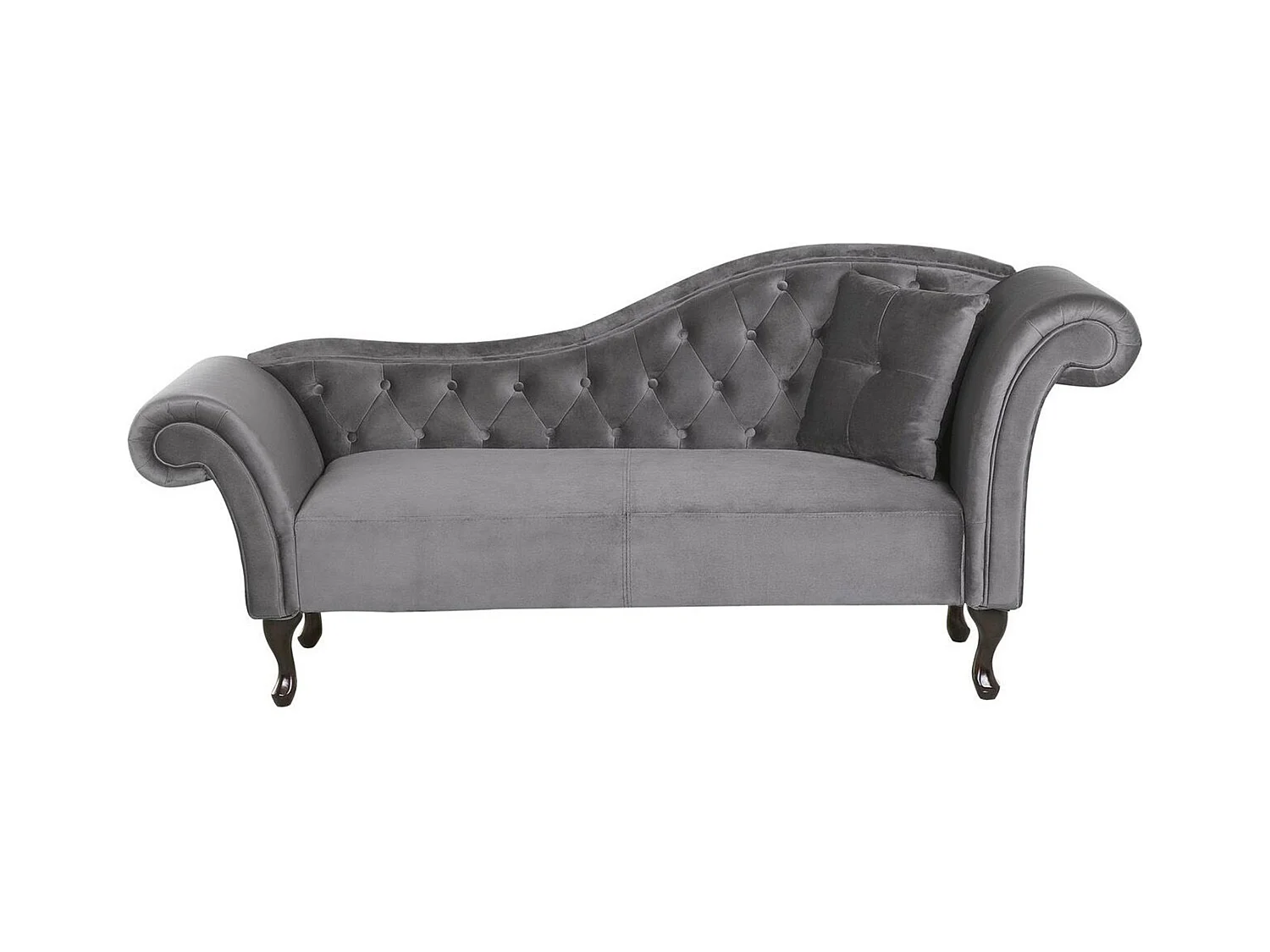 Chaiselongue Samt grau rechts gesteppt mit Kissen Chesterfield-Stil Lattes