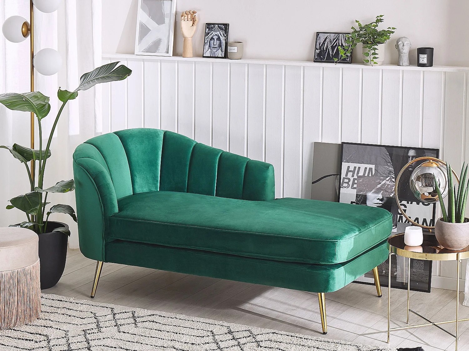 Linkszijdige chaise longue ALLIER Fluweel Smaragdgroen