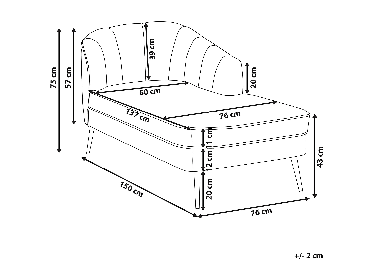 Linkszijdige chaise longue ALLIER Fluweel Smaragdgroen
