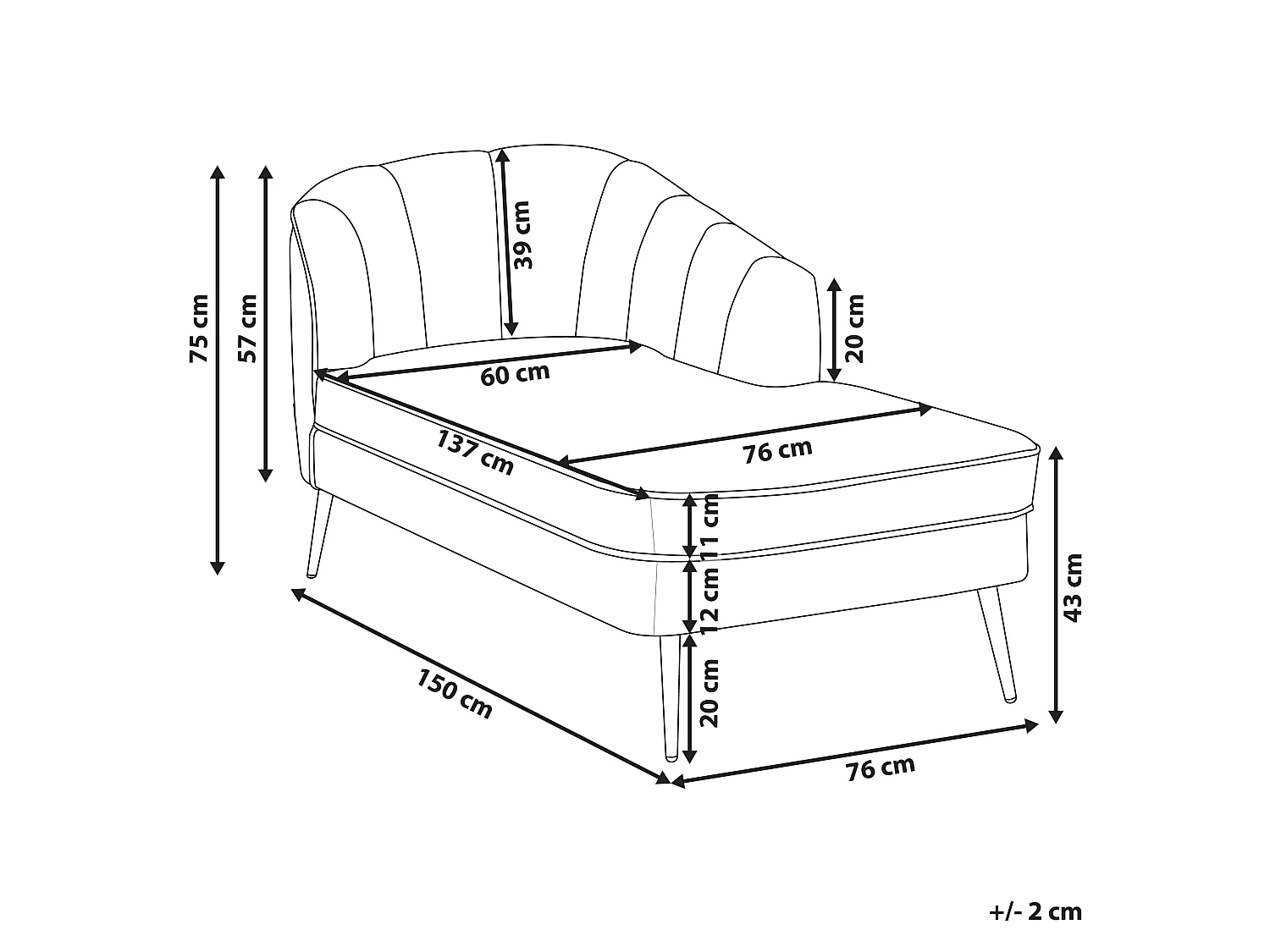 Linkszijdige chaise longue ALLIER Fluweel Smaragdgroen